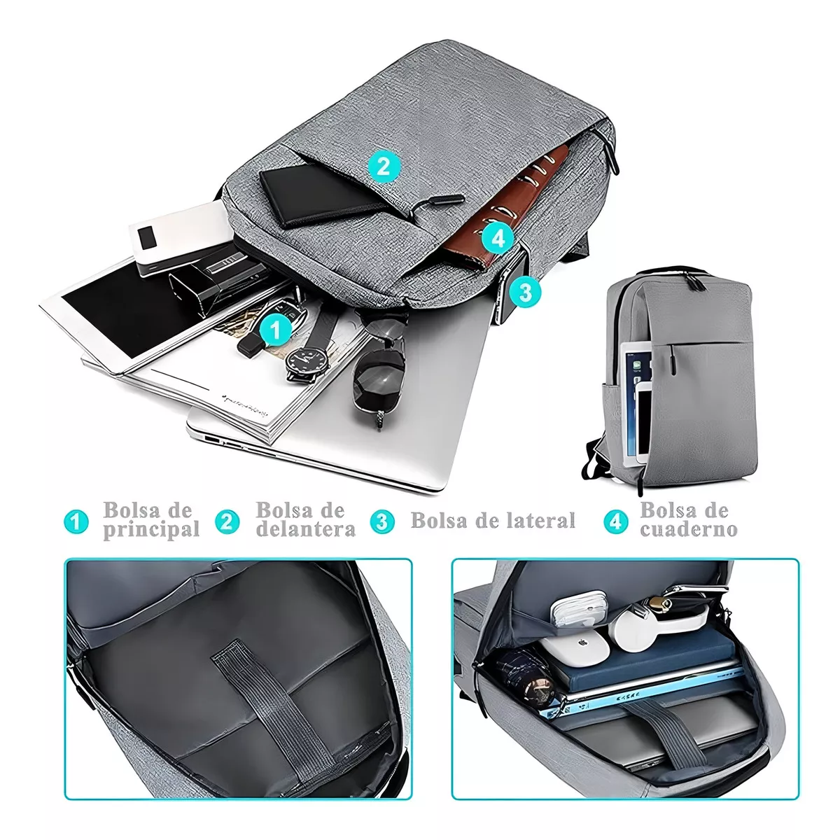 Mochila Bolsa 15 Pulgadas Para Laptop Oxford Gris