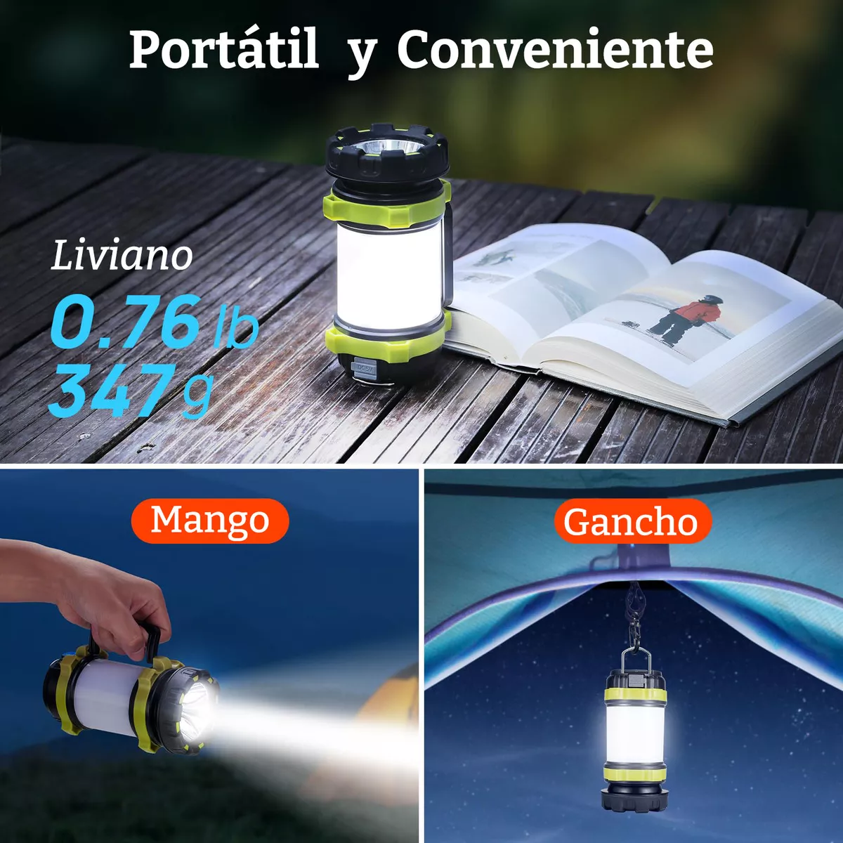 Lámpara de Mano Recargable, Linterna Potente 1000 Lúmenes con 6 Modos