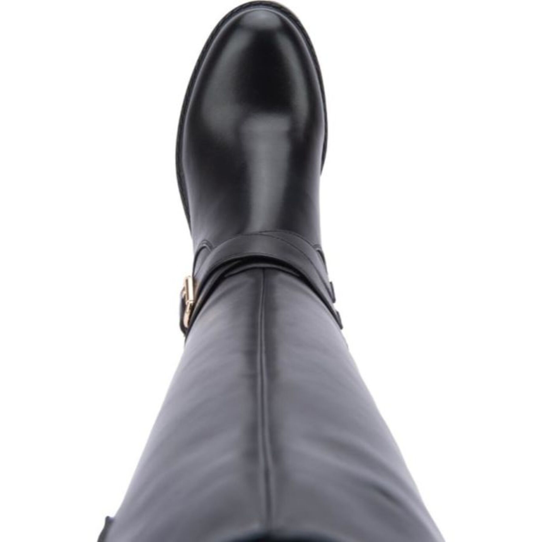 Botas para mujer, alta, con hebillas metálicas y tacón bajo, acabado napa, color negro, marca Tierra Bendita, mod. 1141228