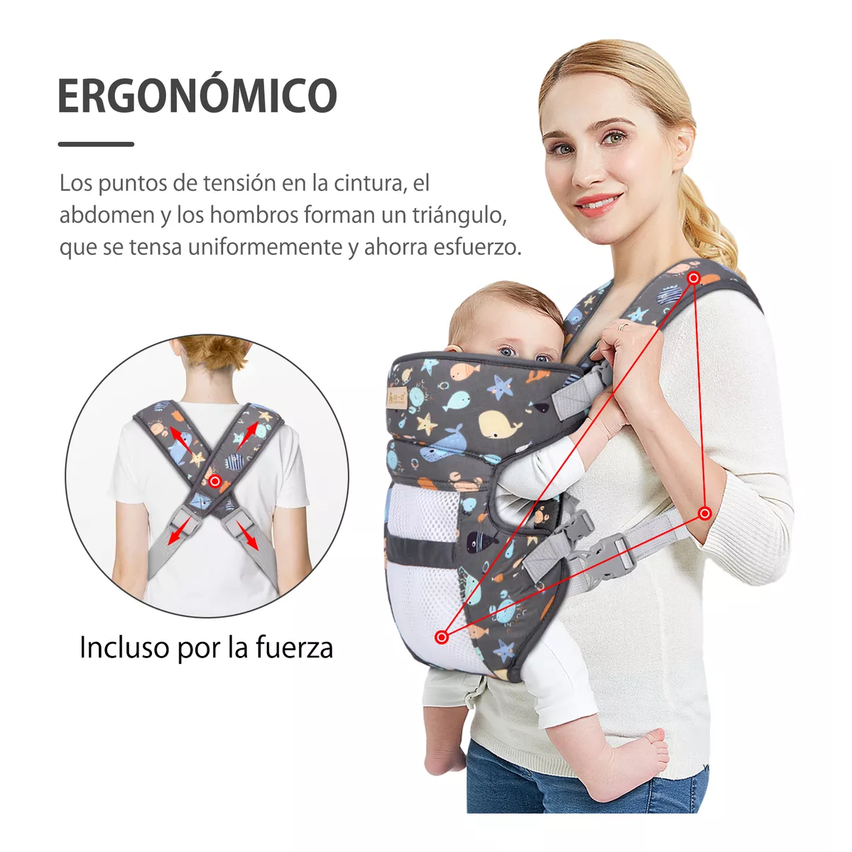 Cangurera Bebes Mochila Ergonomica Gray-Triángulos