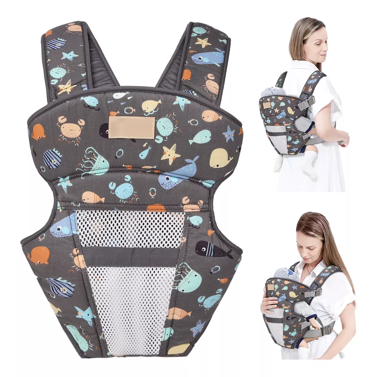 Cangurera Bebes Mochila Ergonomica Gray-Triángulos