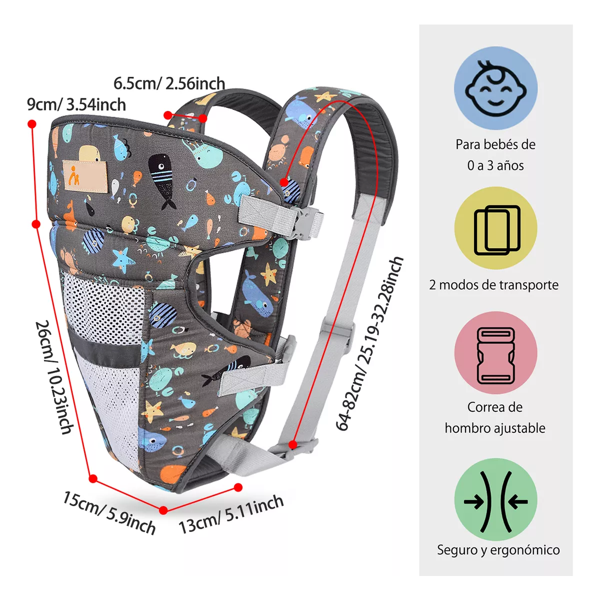 Cangurera Bebes Mochila Ergonomica Gray-Triángulos
