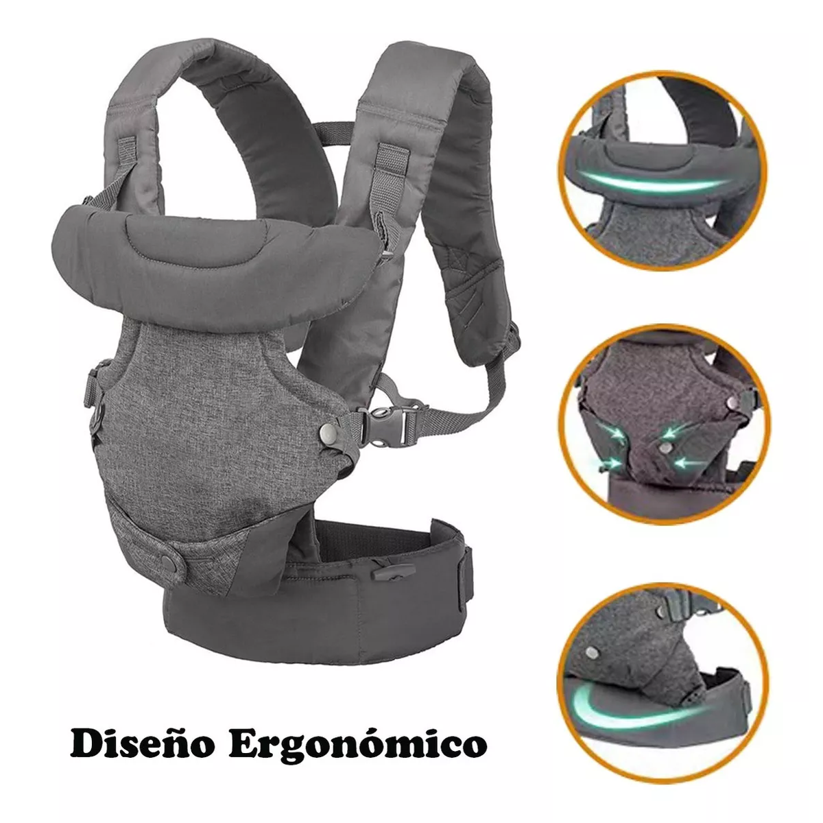 Mochila Cangurera Para Bebé Ergonómica, 4 Formas De Porteo,Gris