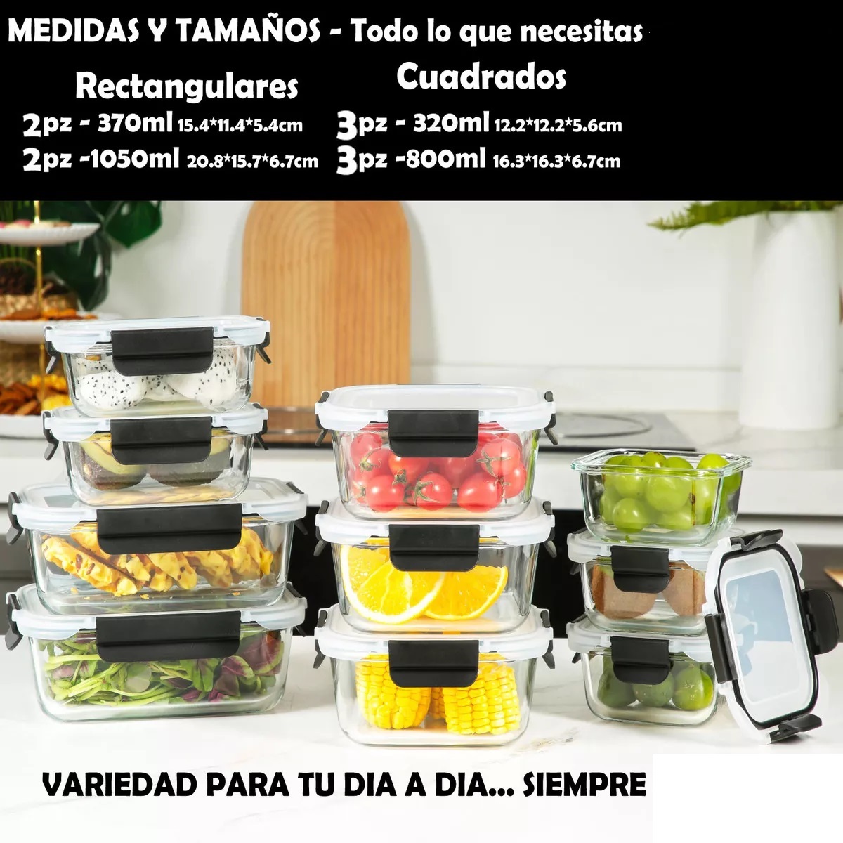 Juego de 10 Contenedores Recipientes Para Alimentos Vidrio