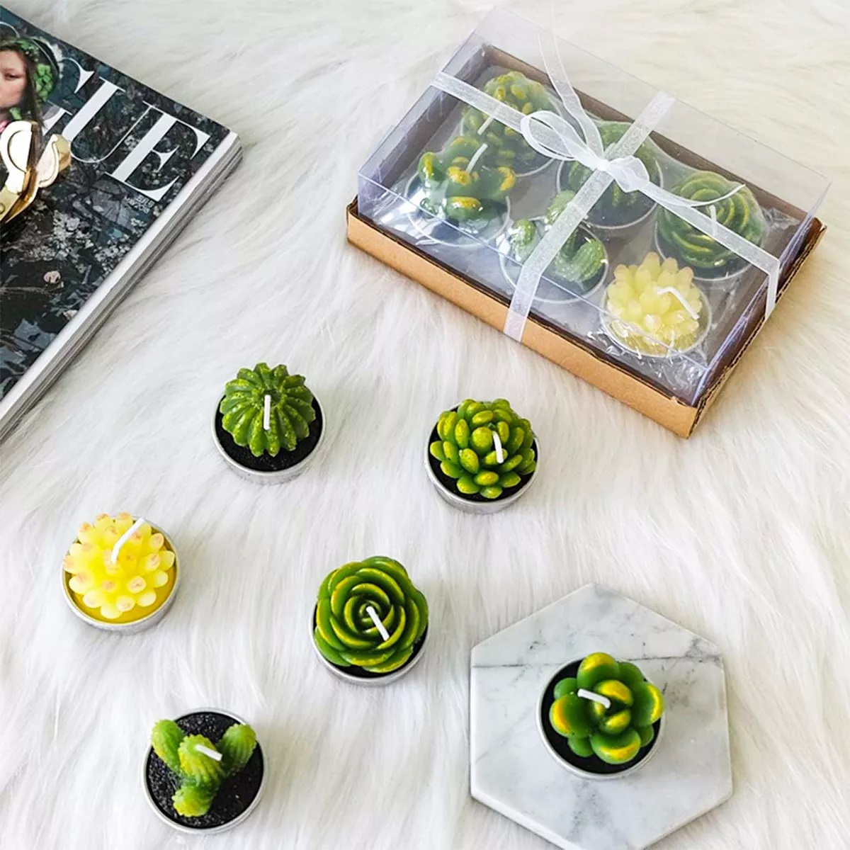 24pcs Velas Decorativas De Cactus Suculentas Verde Con Bolsa