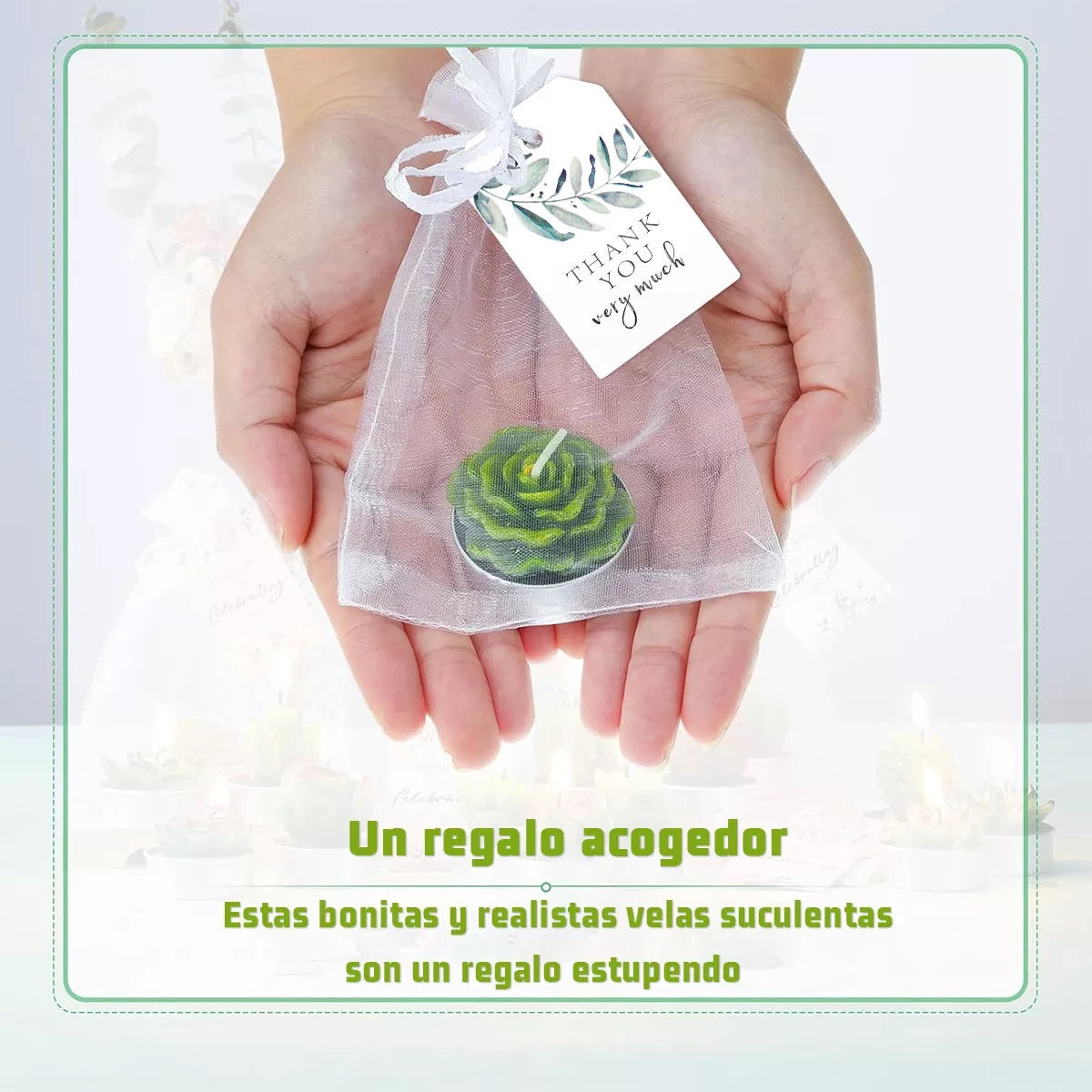 24pcs Velas Decorativas De Cactus Suculentas Verde Con Bolsa