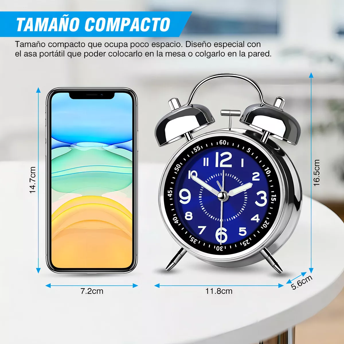 Reloj de mesa analógico color azul
