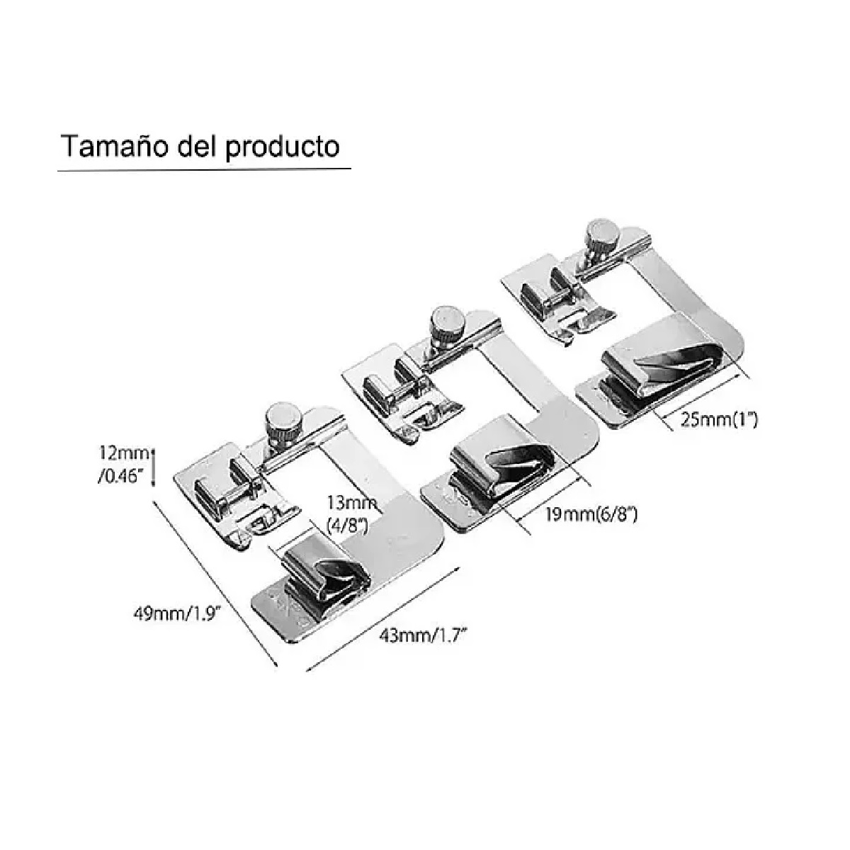 Pie Dobladillo Prensa Tela Maquina Domestica 3 Pzas