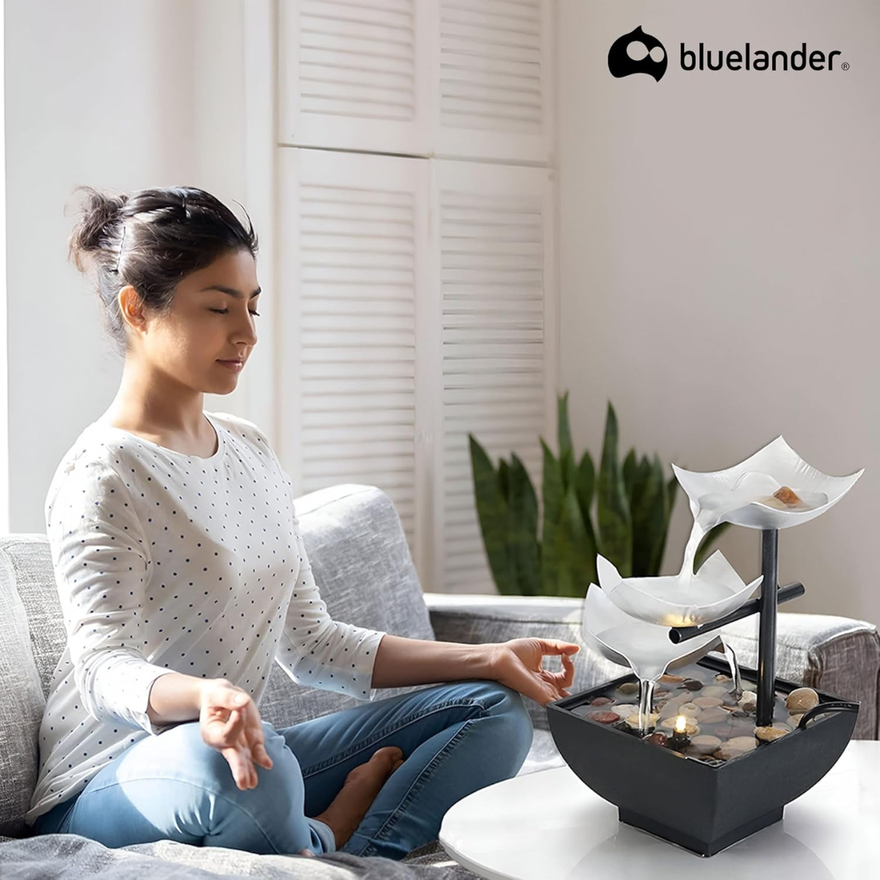Fuente de Agua de Relajación Iluminada con LED y Piedras Naturales Bluelander 