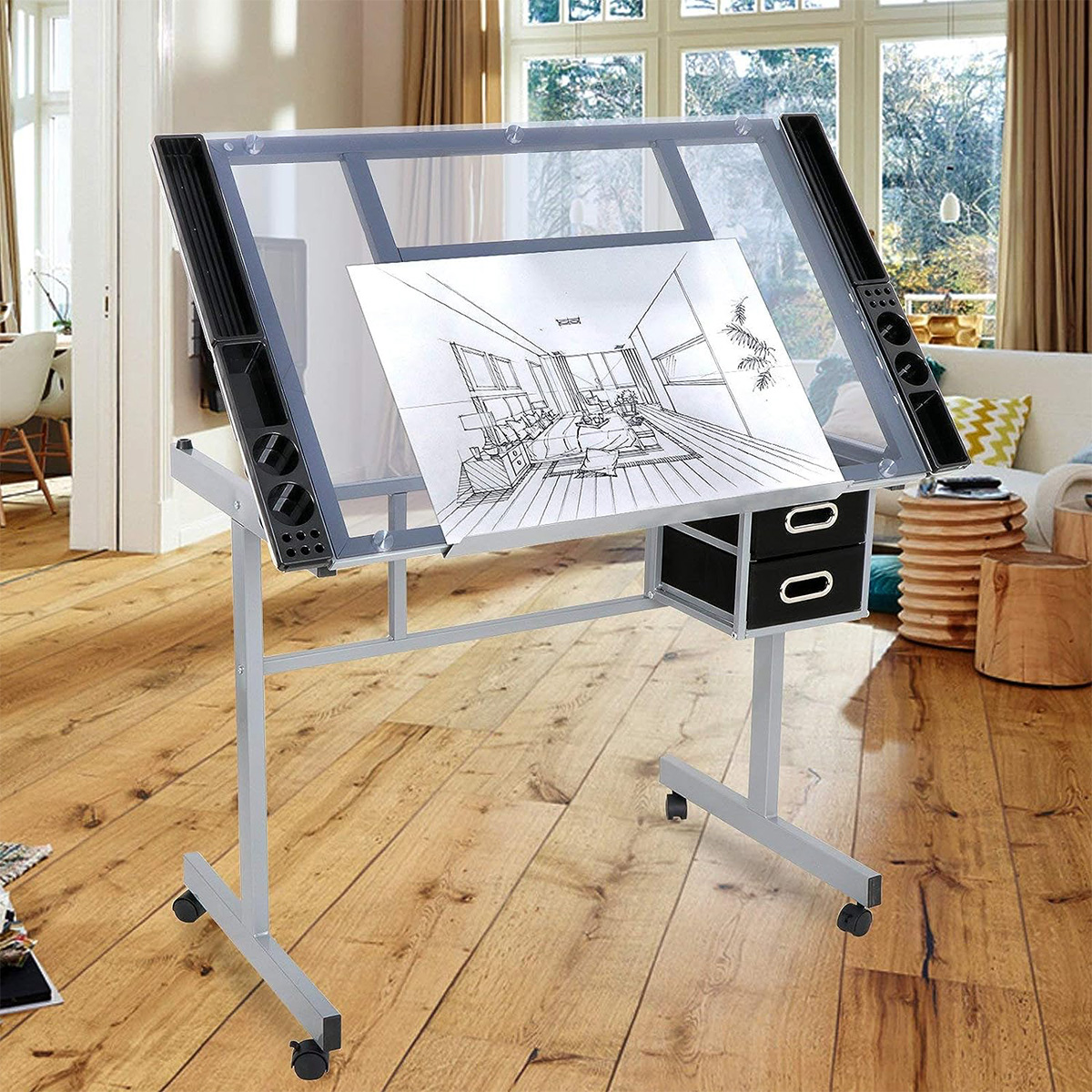  Restirador de Cristal Templado para Dibujo Profesional con Banco de Trabajo con Altura Ajustable Bluelander 