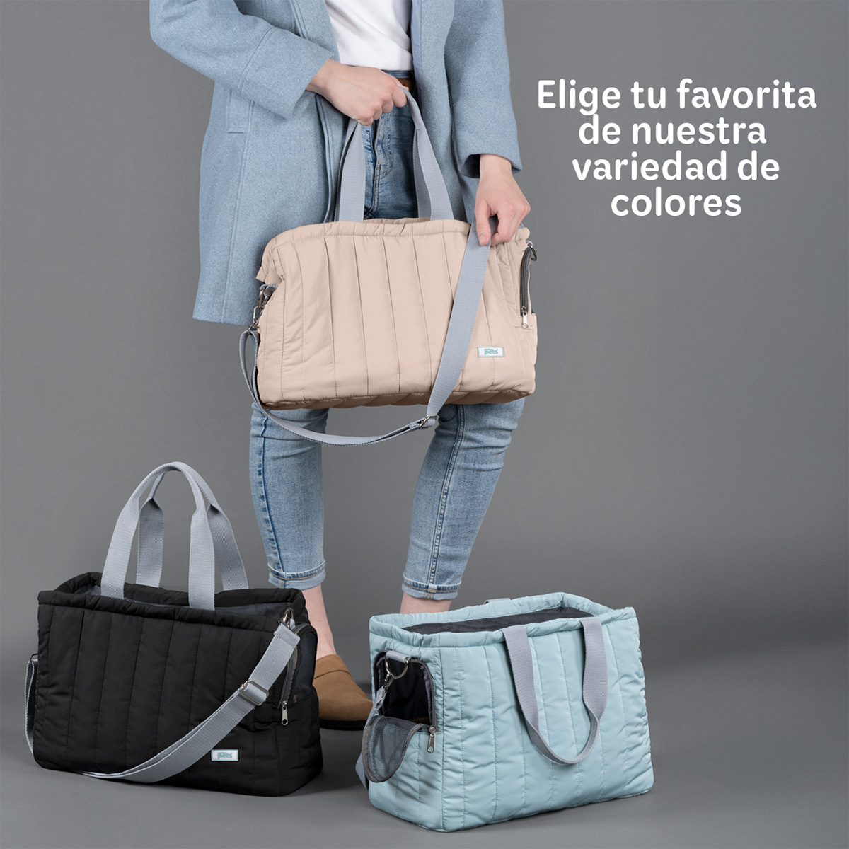 Bolsa transportadora para Perro o Mascota Pequeña, Mochila de Viaje 42x18x29cms- Azul Grisáceo ESQUIMAL
