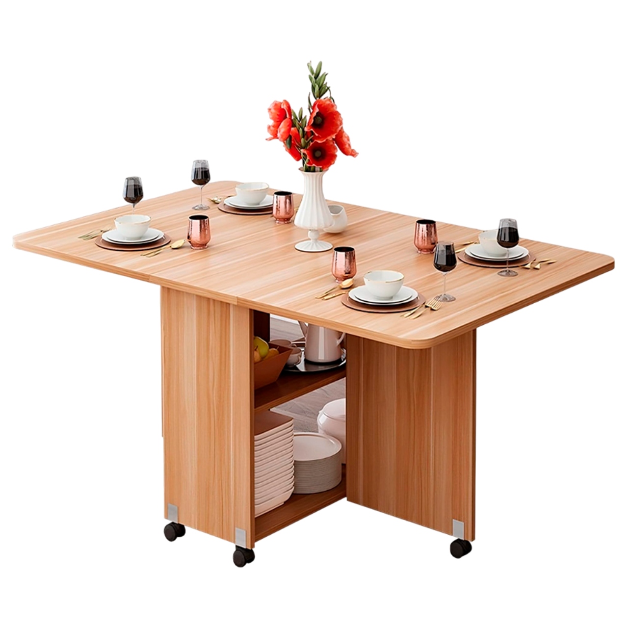 Mesa Plegable de Madera con Estantes de Almacenamiento con Ruedas Madera Bluelander 