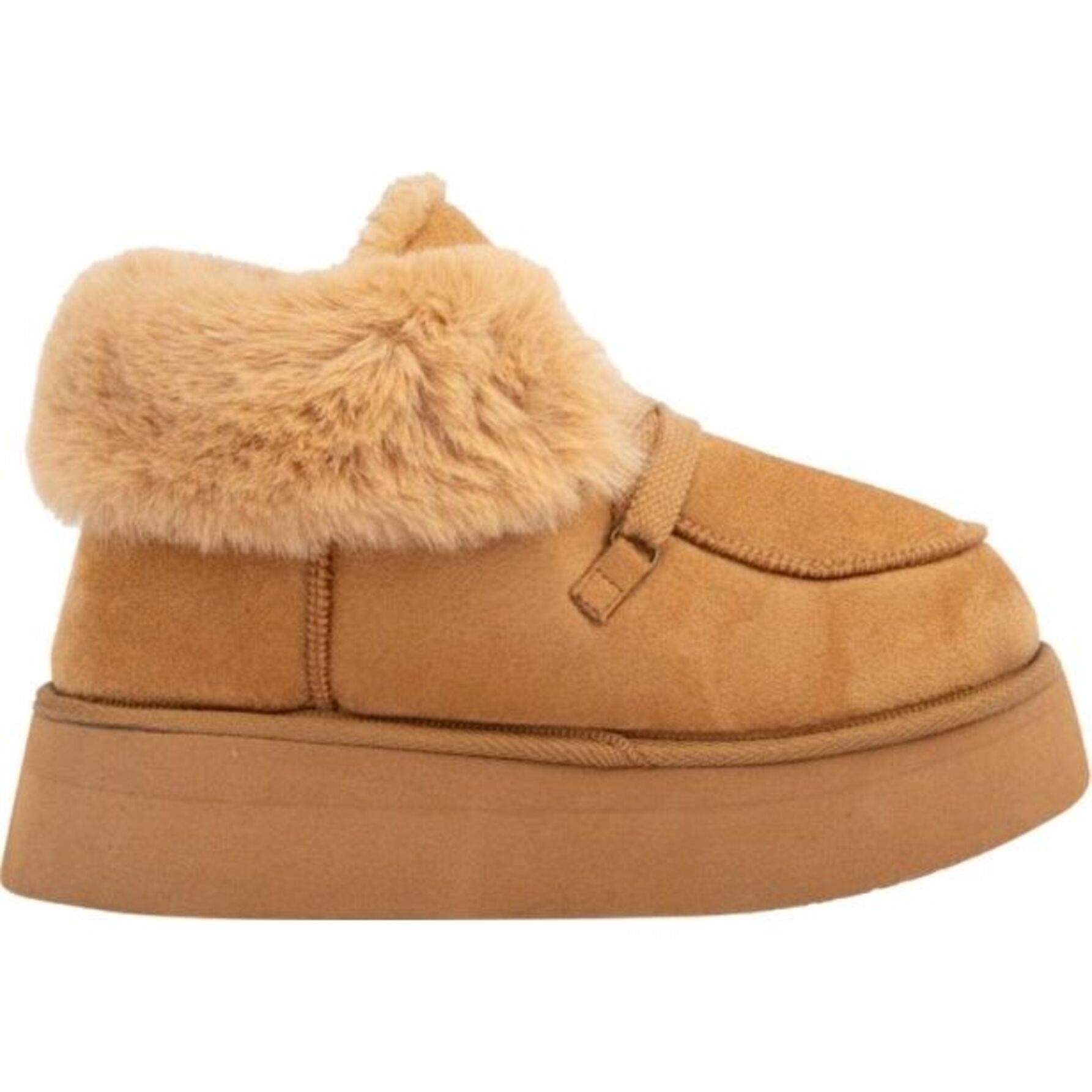 Botas para mujer, invernales, con forro de peluche, tipo botín, marca PBPS con acabado ante y color camel, mod. 1141383