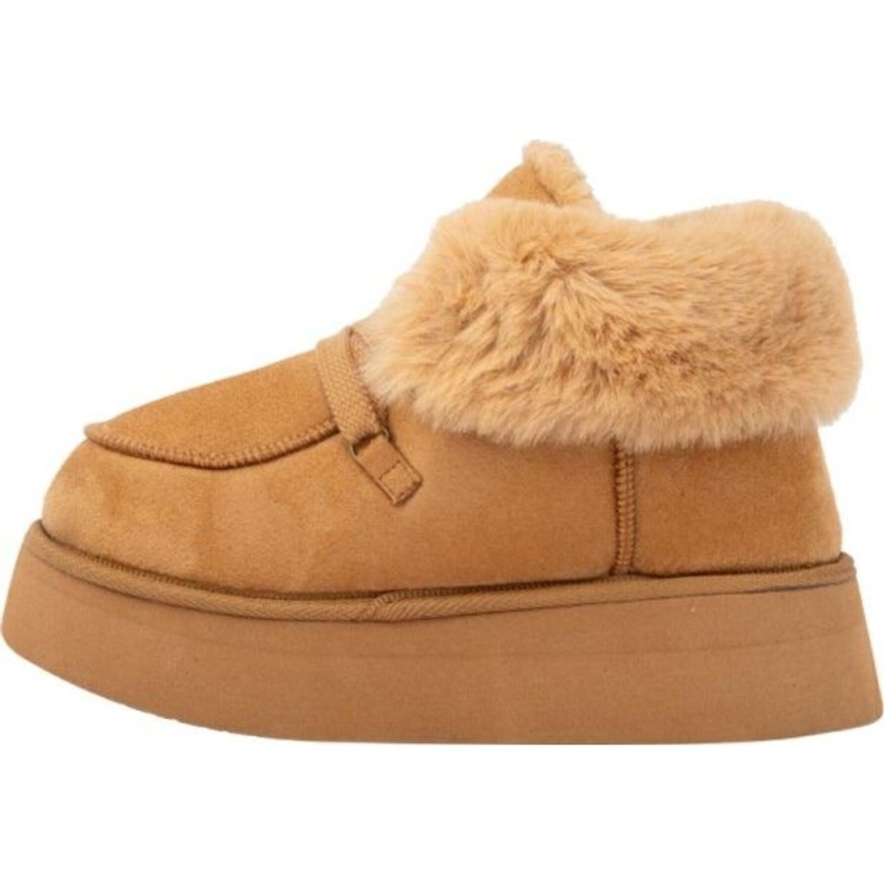 Botas para mujer, invernales, con forro de peluche, tipo botín, marca PBPS con acabado ante y color camel, mod. 1141383