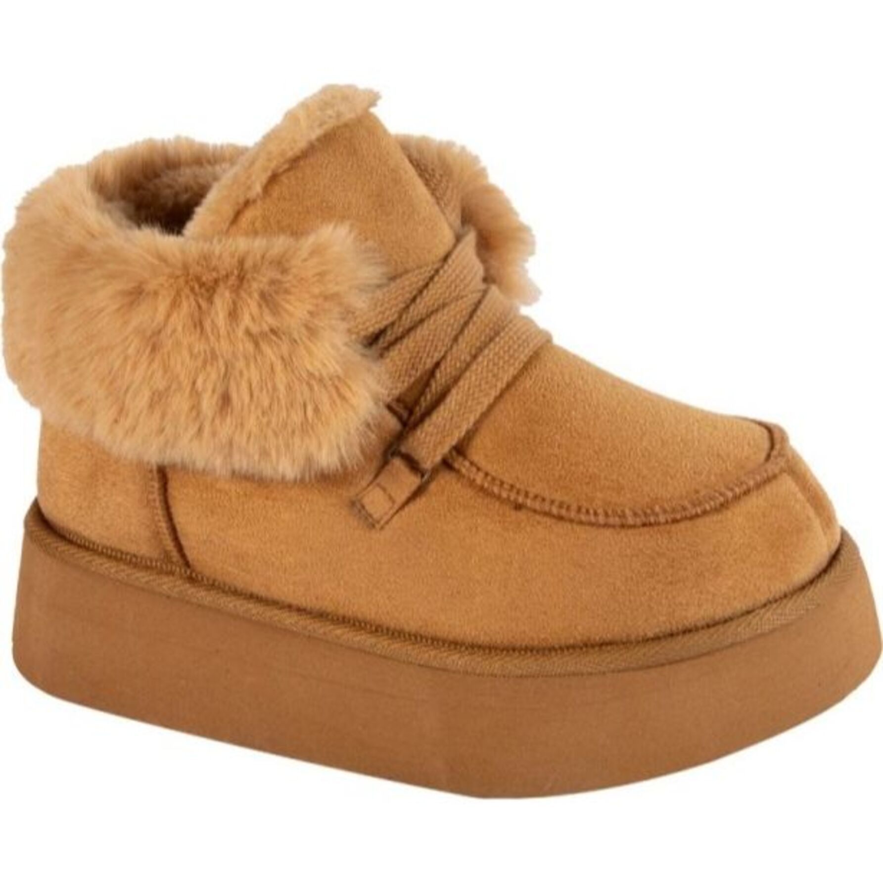 Botas para mujer, invernales, con forro de peluche, tipo botín, marca PBPS con acabado ante y color camel, mod. 1141383