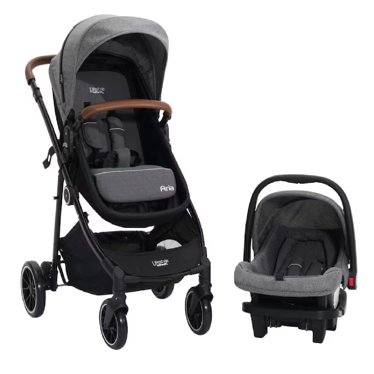 Carriola 4 en 1 Aria Gris Lifestyle Sistema de Viaje Negro