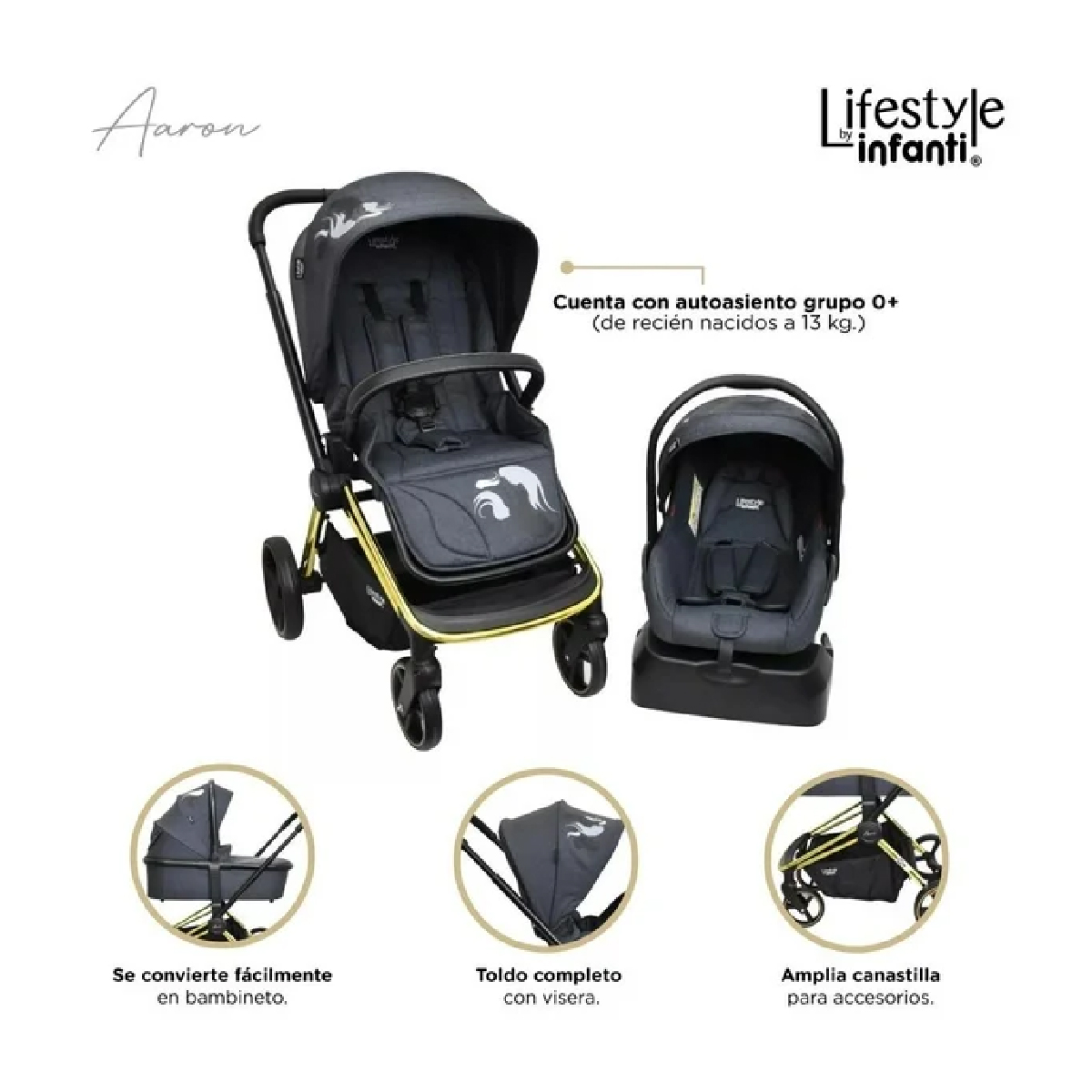 Carriola Para Bebé Sistema De Viaje Aaron Gris Lifestyle By Infanti