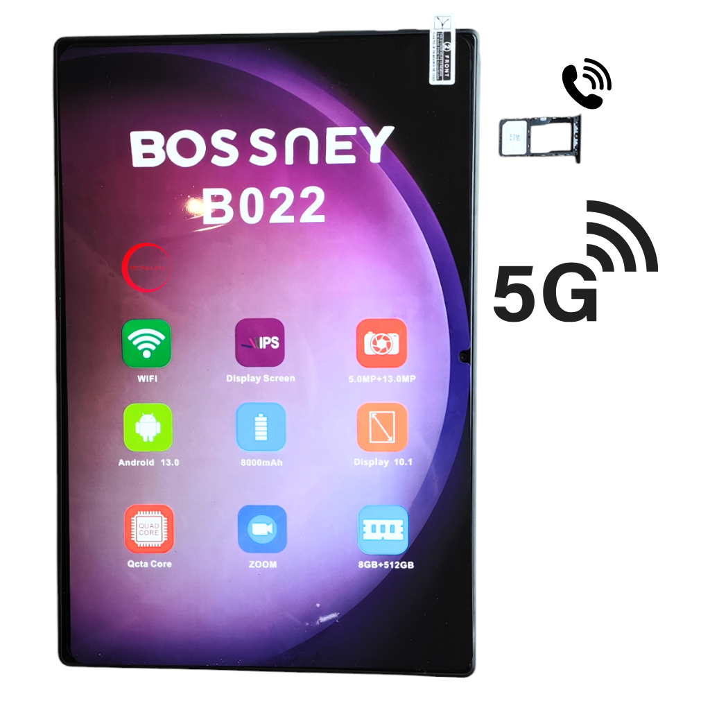 Tablet 2 en 1 Bossney B022 - 8GB RAM, 512GB + Teclado, Mouse y Funda Protectora