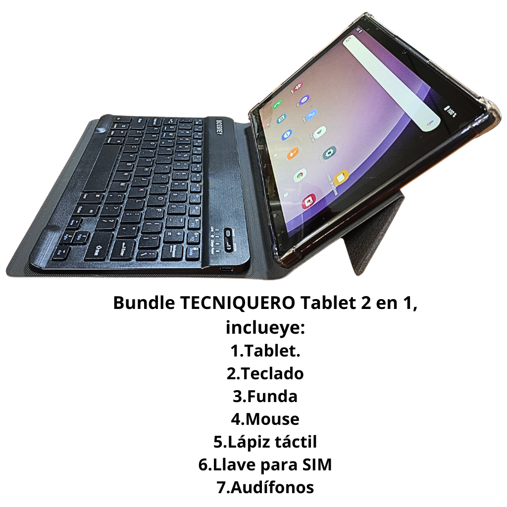Tablet 2 en 1 Bossney B022 - 8GB RAM, 512GB + Teclado, Mouse y Funda Protectora