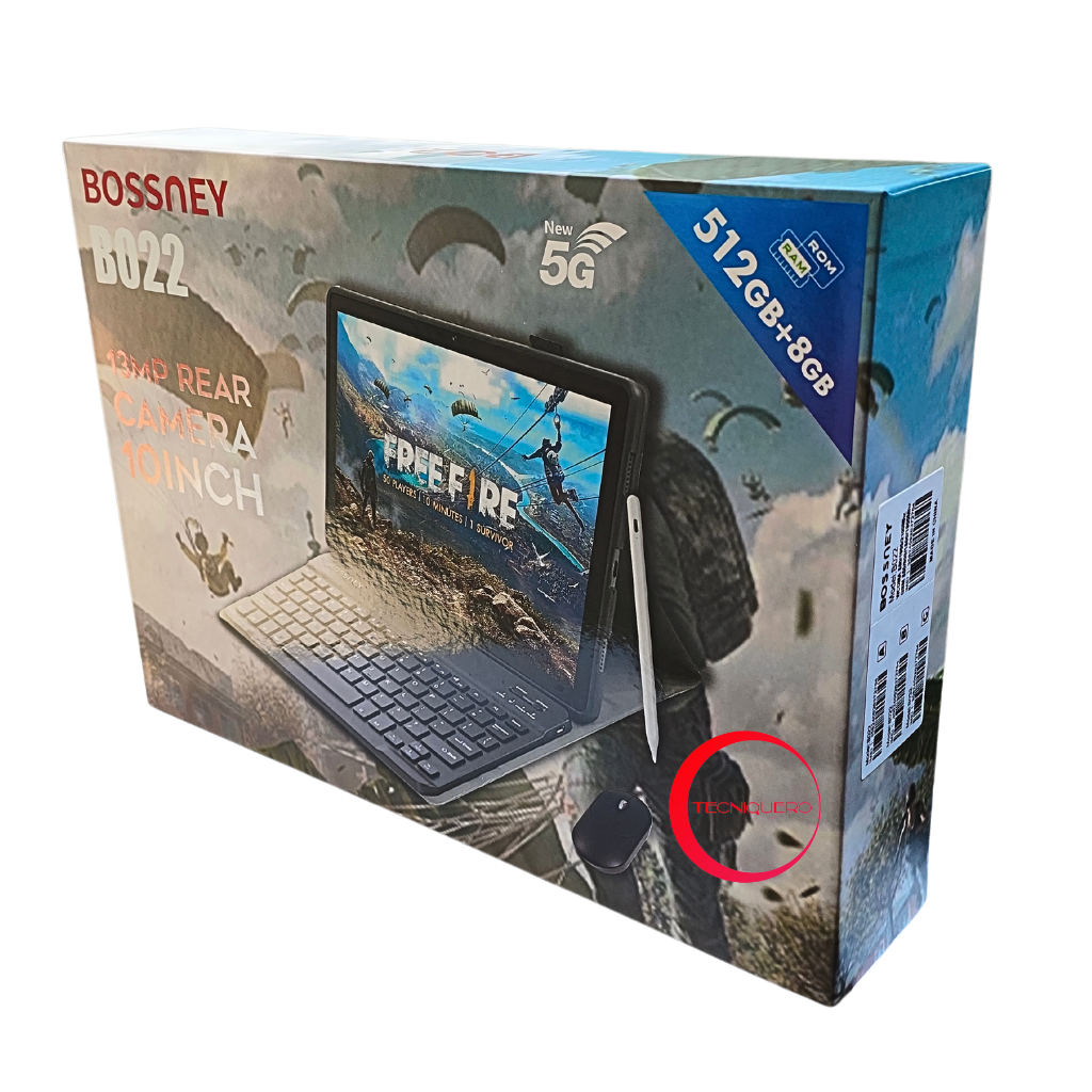 Tablet 2 en 1 Bossney B022 - 8GB RAM, 512GB + Teclado, Mouse y Funda Protectora