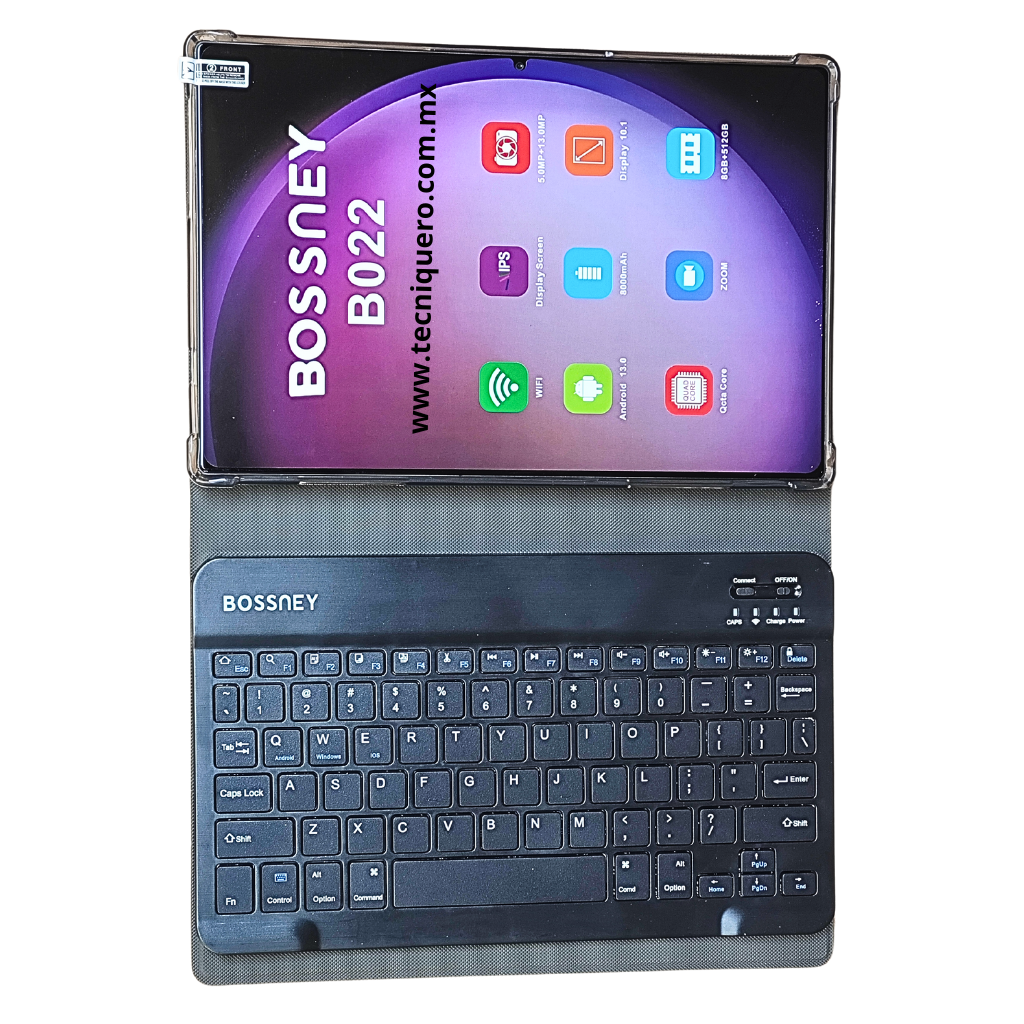Tablet 2 en 1 Bossney B022 - 8GB RAM, 512GB + Teclado, Mouse y Funda Protectora