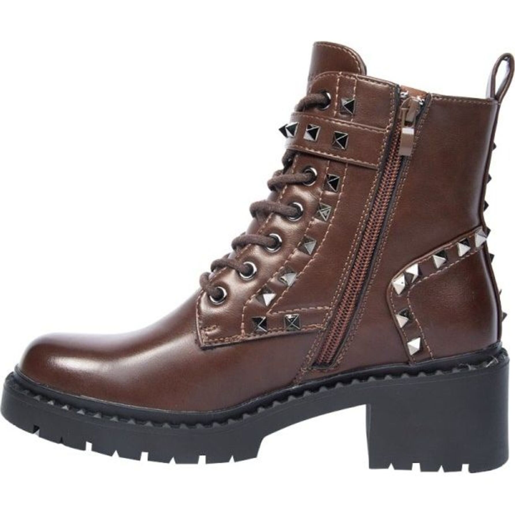 Botas para mujer, estilo militar , con acabado napa y estoperoles, suela antiderrapante, color café, marca Goodyear, mod. 1141449