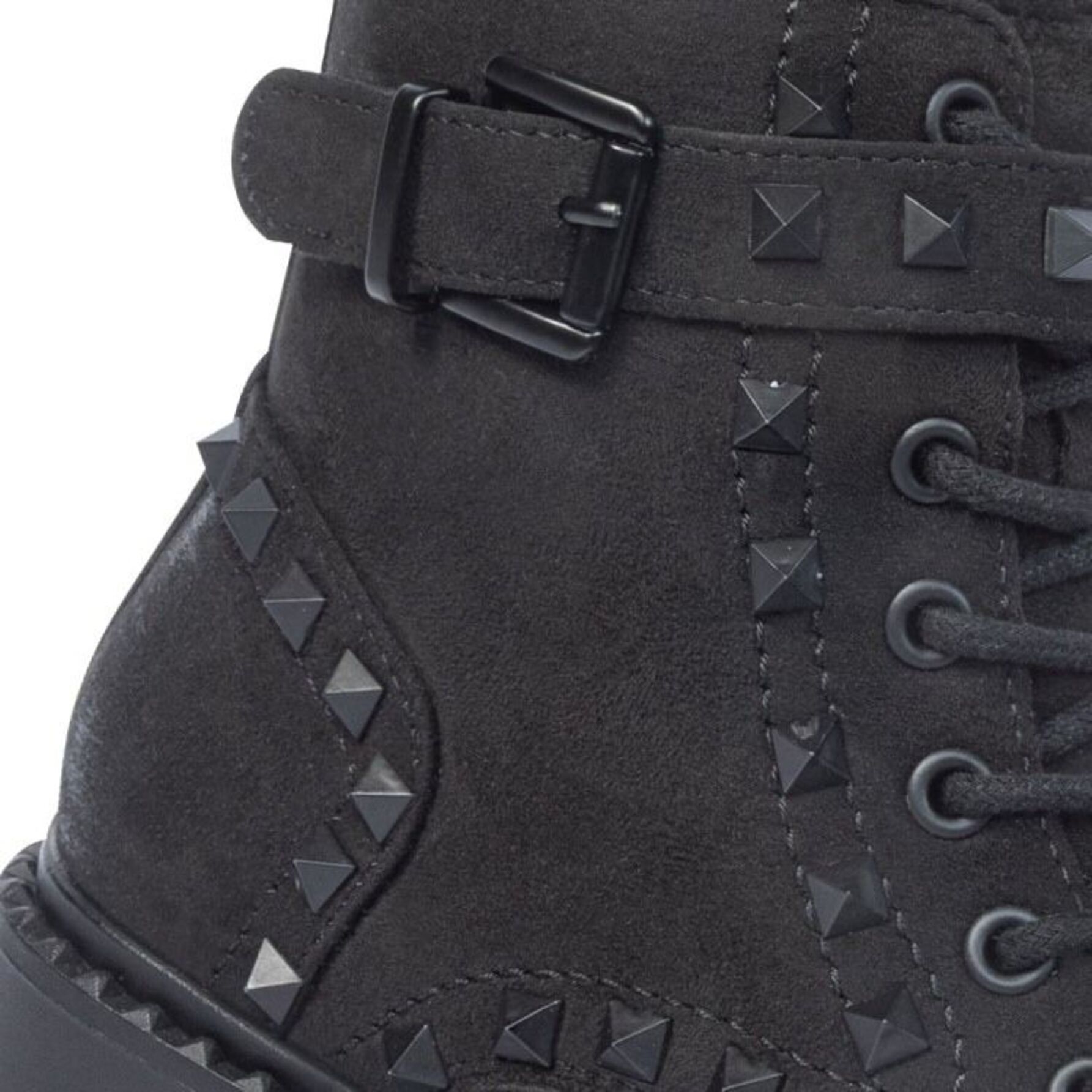 Botas para mujer, estilo militar , con acabado ante y estoperoles, suela antiderrapante, color negro, marca Goodyear, mod. 1141450