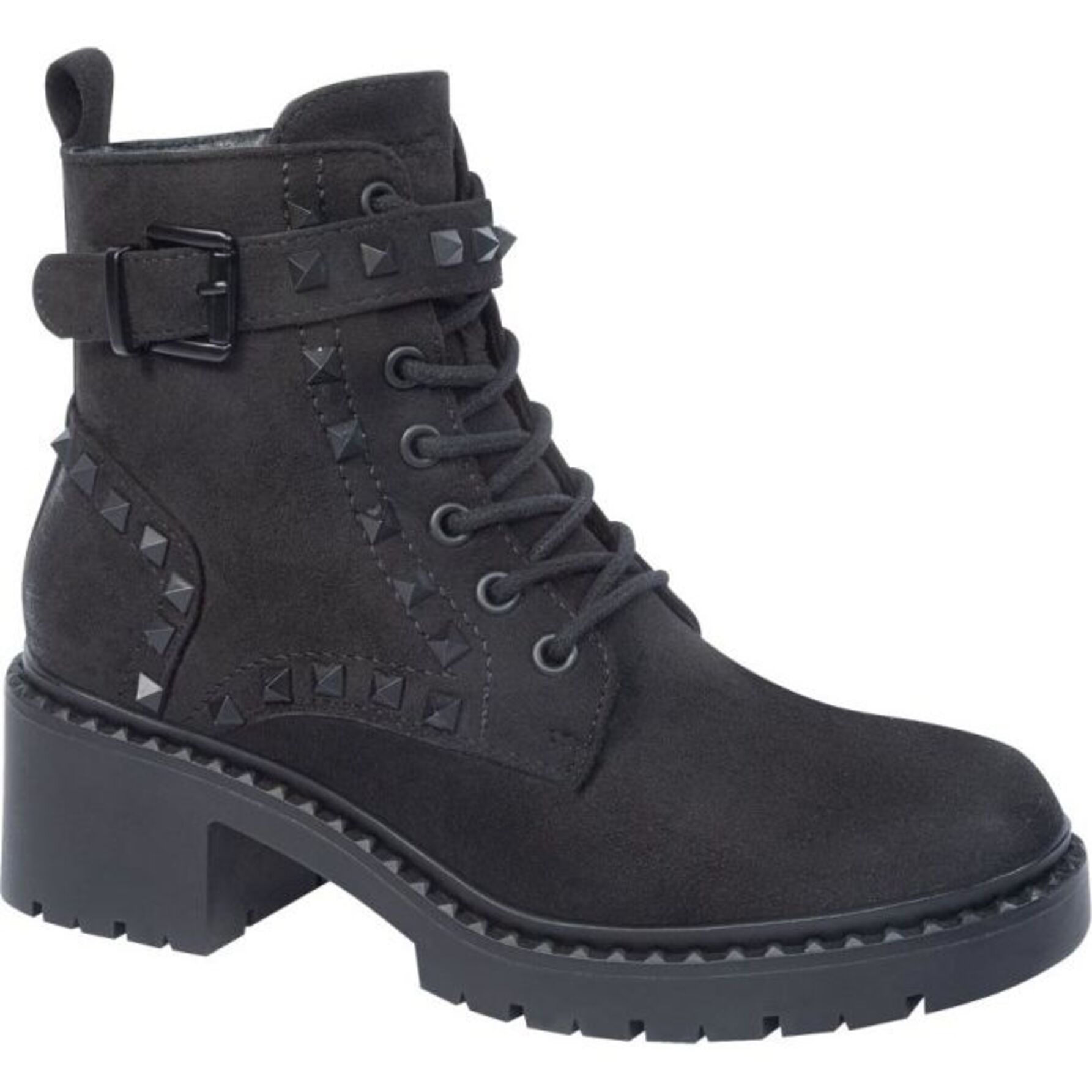 Botas para mujer, estilo militar , con acabado ante y estoperoles, suela antiderrapante, color negro, marca Goodyear, mod. 1141450