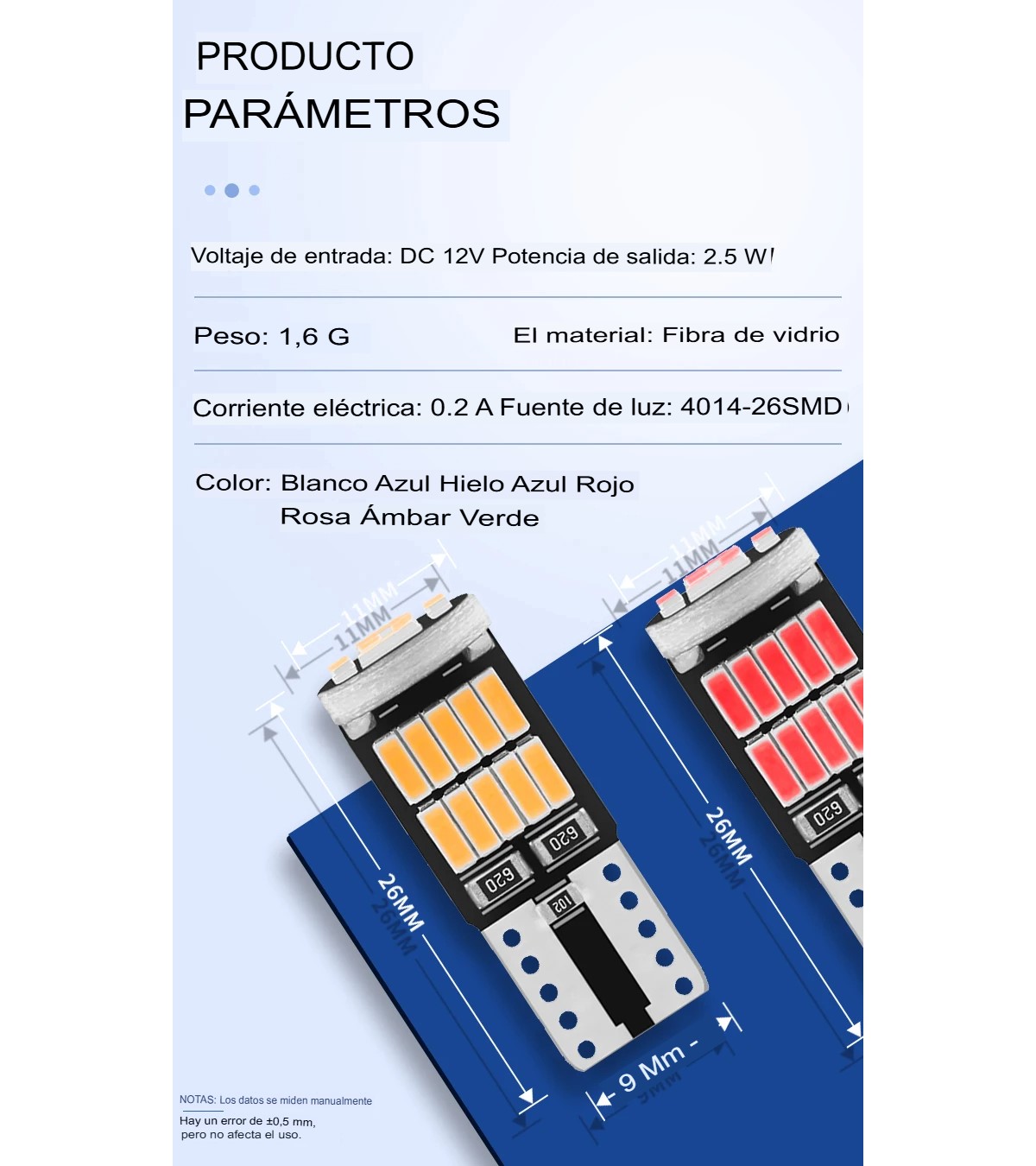 Par Focos Pellizco azul ice 26 Led Canbus Smd Super Potente 12v auto moto camioneta direccional