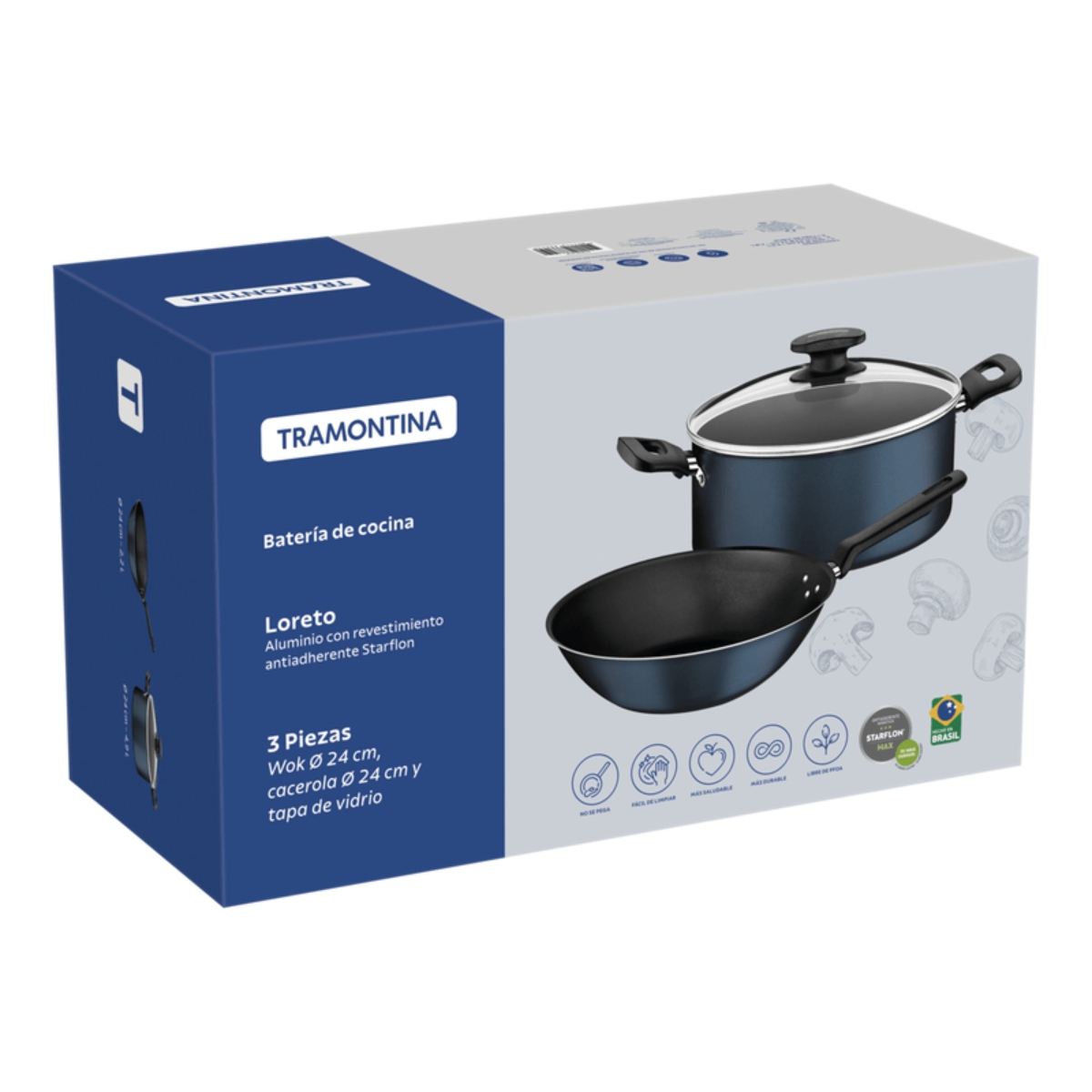 Batería Wok de Cocina Tramontina 27899/415 Loreto 3 Piezas Azul ENDY2