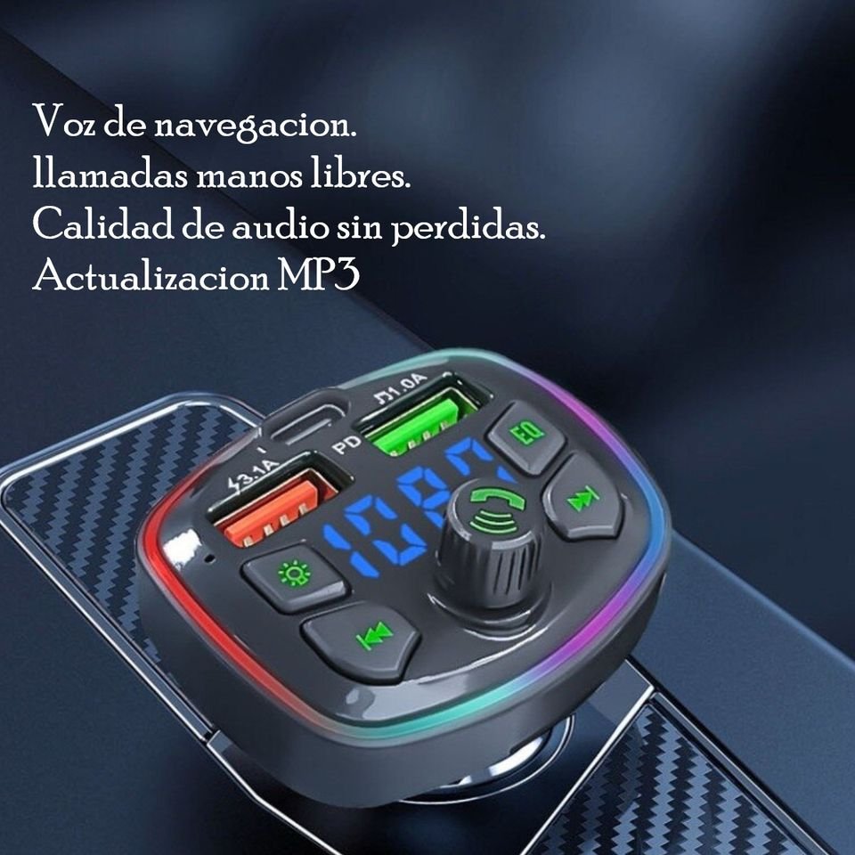Transmisor Receptor Para Adaptador Bluetooth Auto Estéreo USB volumen música rgb luz led cargador.