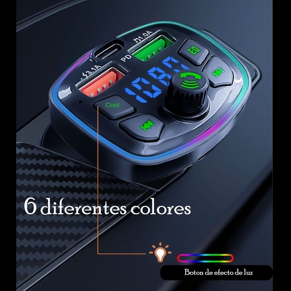 Transmisor Receptor Para Adaptador Bluetooth Auto Estéreo USB volumen música rgb luz led cargador.