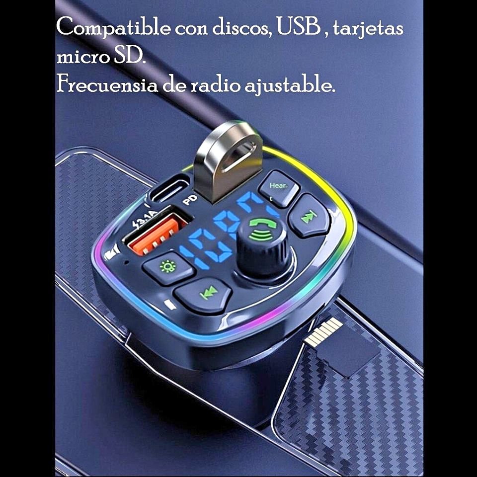 Transmisor Receptor Para Adaptador Bluetooth Auto Estéreo USB volumen música rgb luz led cargador.