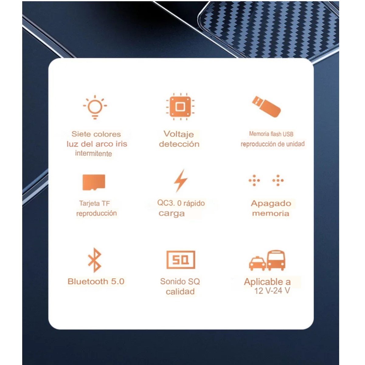 Transmisor Receptor Para Adaptador Bluetooth Auto Estéreo USB volumen música rgb luz led cargador.