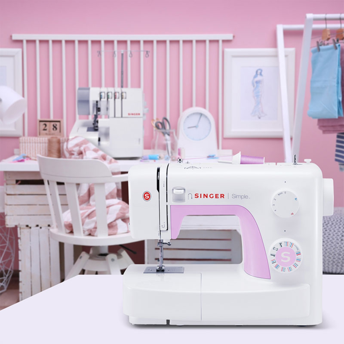 Maquina de Coser Singer 3223 Portátil Simple Rosa/Blanco ALBY7*