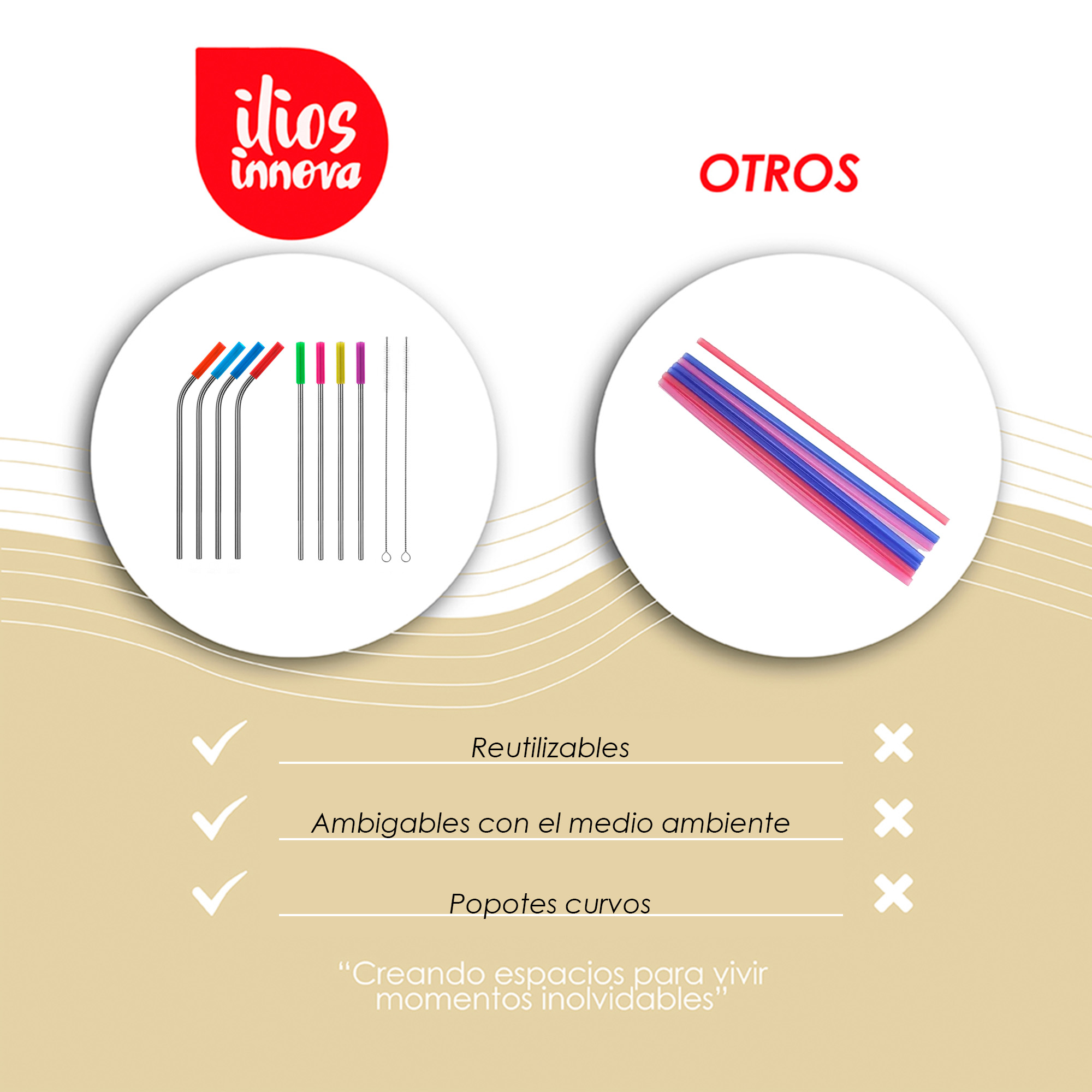  Ilios Innova | Popotes de Acero Inoxidable y Cepillos Limpiadores Reutilizables 