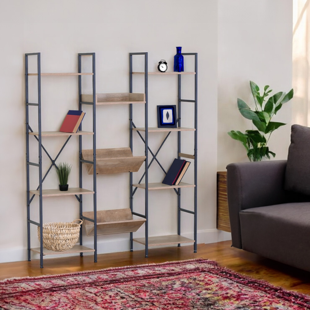 Ilios Innova | Librero Organizado de 3 Cuerpos, Metal y Madera, Mueble Multifuncional con un gran diseño