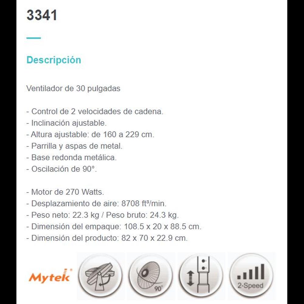 Ventilador Industrial Mytek 3341 30 Pugadas Potente Metálico