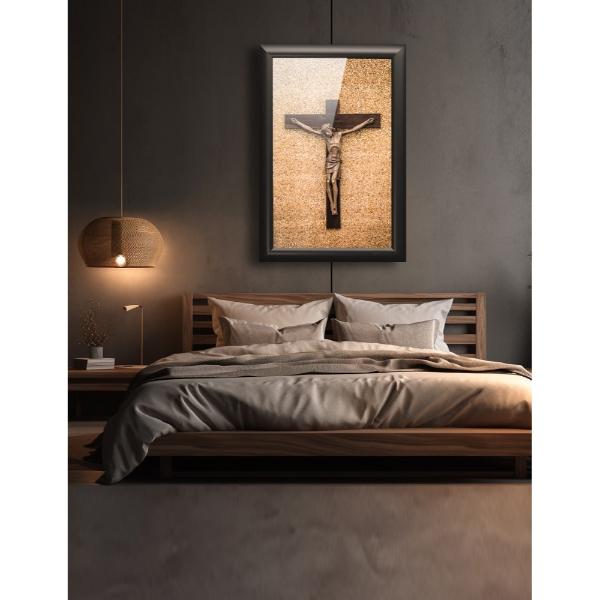 Cuadro Decorativo Diseño Cruz Papel Metálico Textura Brillante 89x59 cm