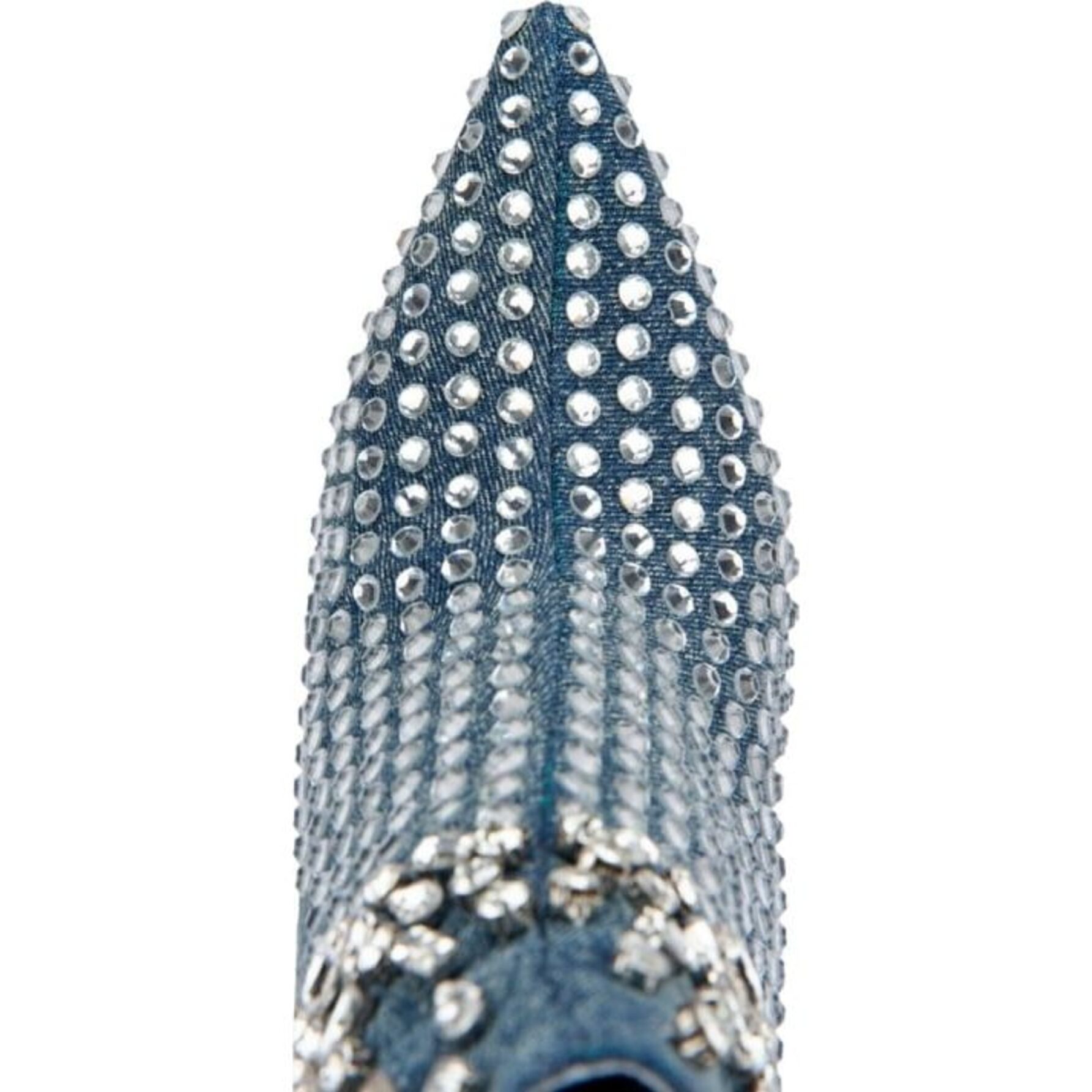Botas para mujer, tipo botín con tacón de aguja, de mezclilla y con pedrería, puntal, color azul mezclilla, marca Thalia Sodi, mod. 1141857
