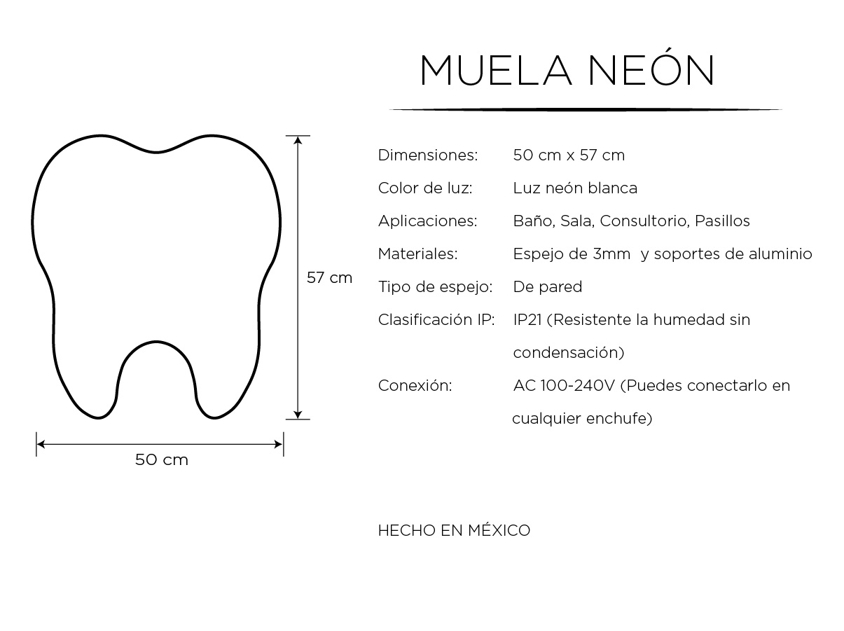 Espejo En Forma De Muela Con Luz Led con Control Remoto Para Consultorio Dental 50x57cm