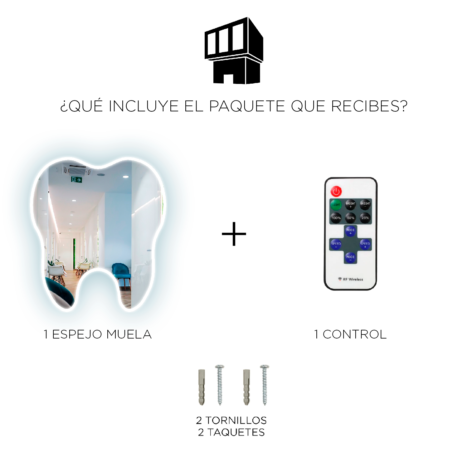 Espejo En Forma De Muela Con Luz Led con Control Remoto Para Consultorio Dental 50x57cm