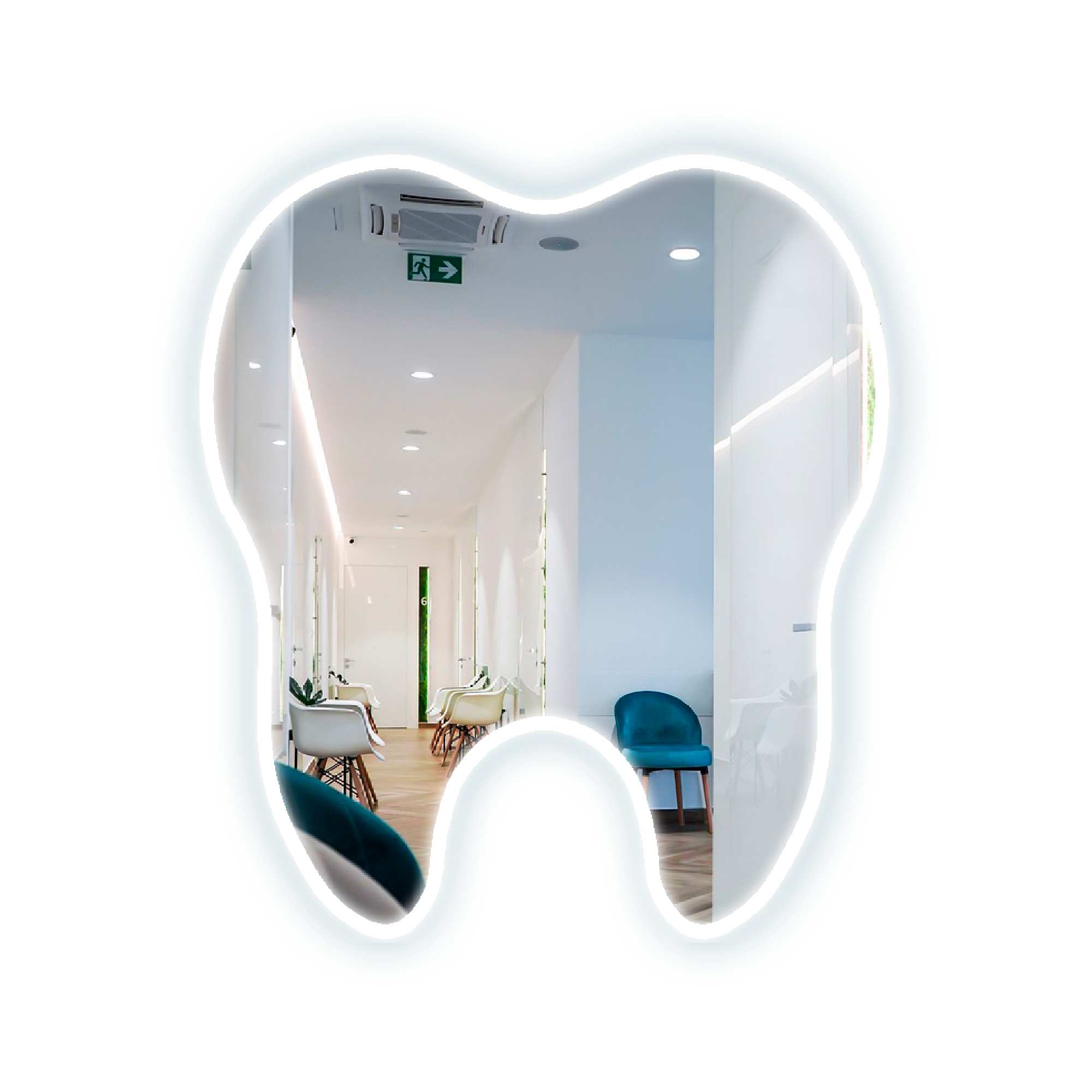Espejo En Forma De Muela Con Luz Led con Control Remoto Para Consultorio Dental 50x57cm