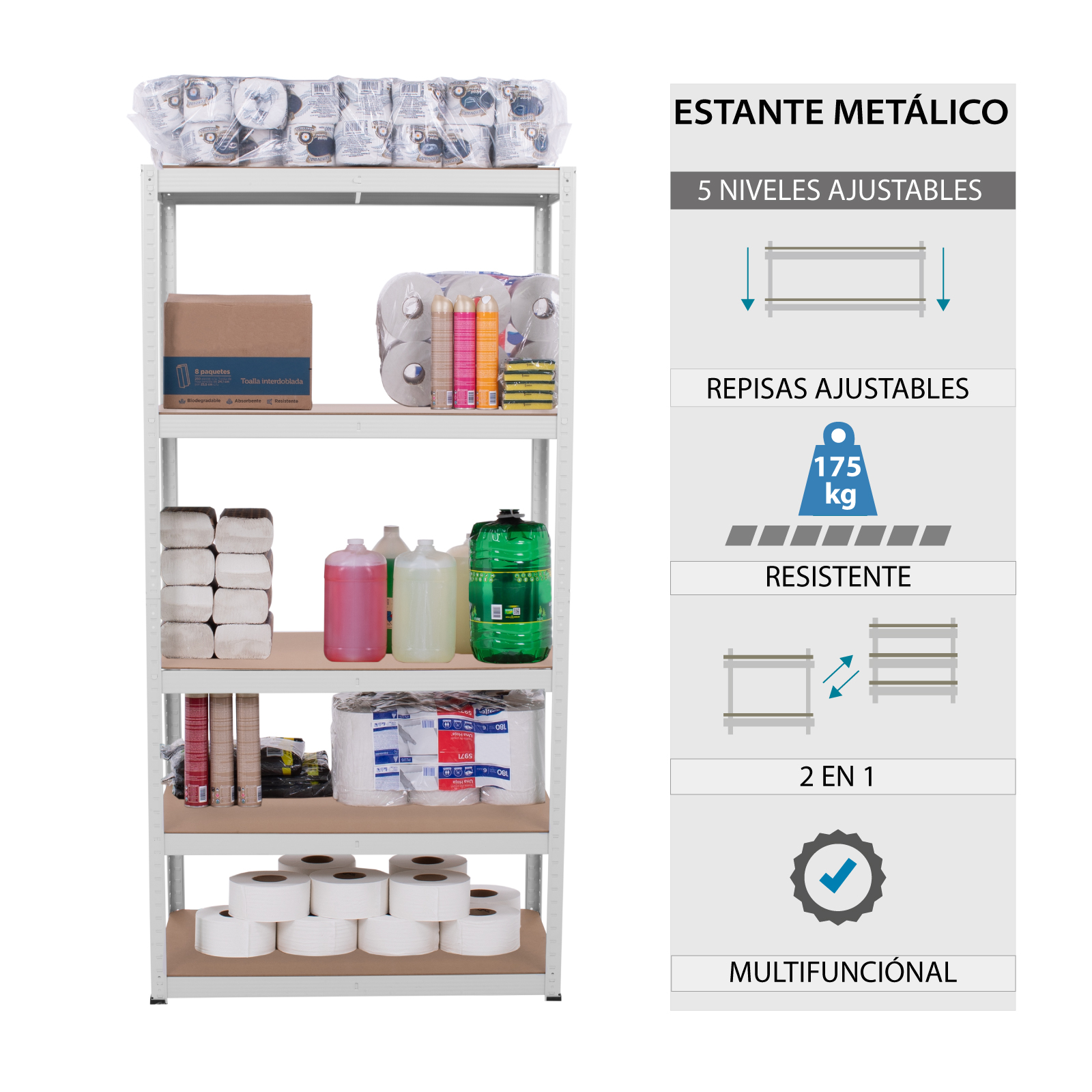 Estante Metalico Anaquel Organizador De 5 Niveles Blanco|