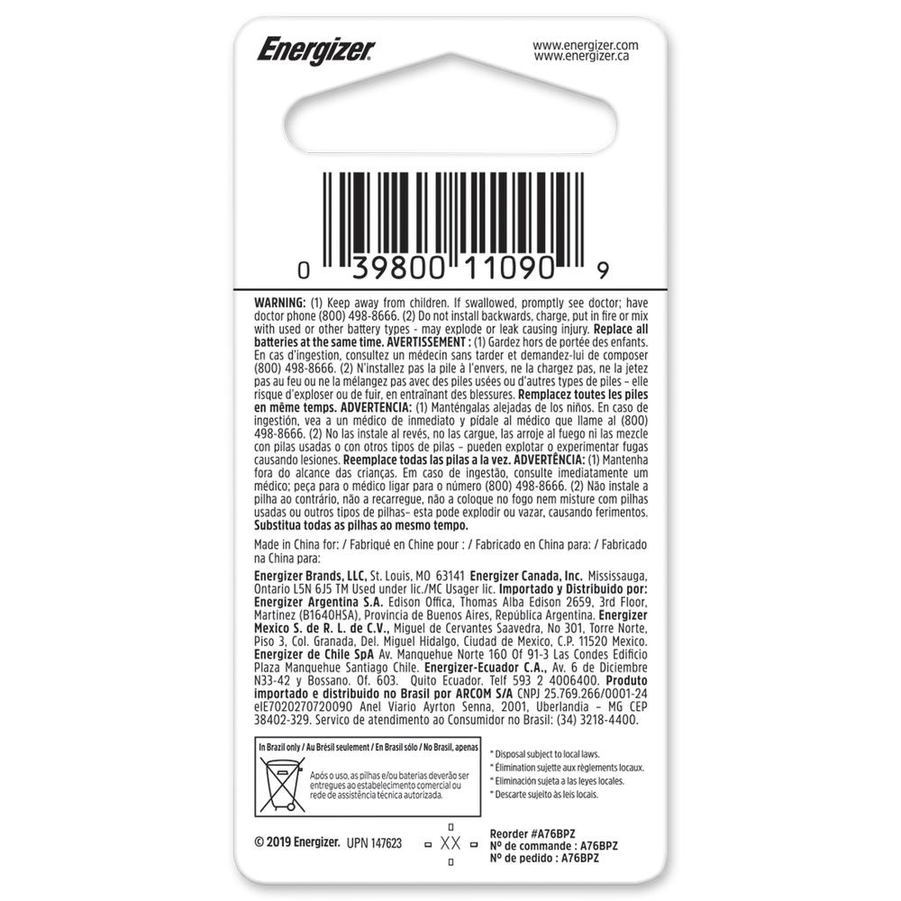 Pila Energizer Alcalina A76 A76bp Lr44 Ag13 1.5v