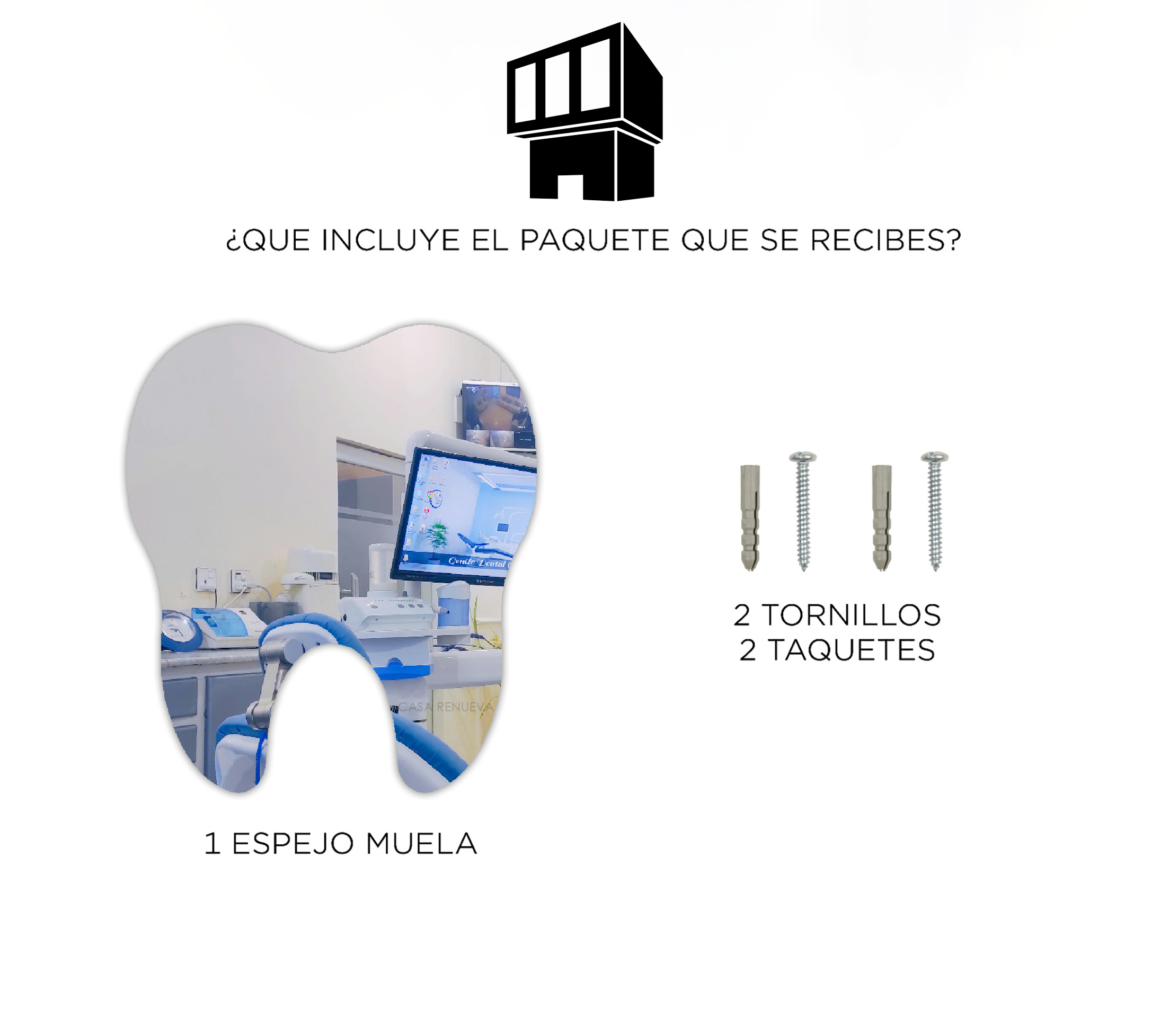 Espejo en Forma de Muela 50x57cm Decorativo para Consultorio Dental .