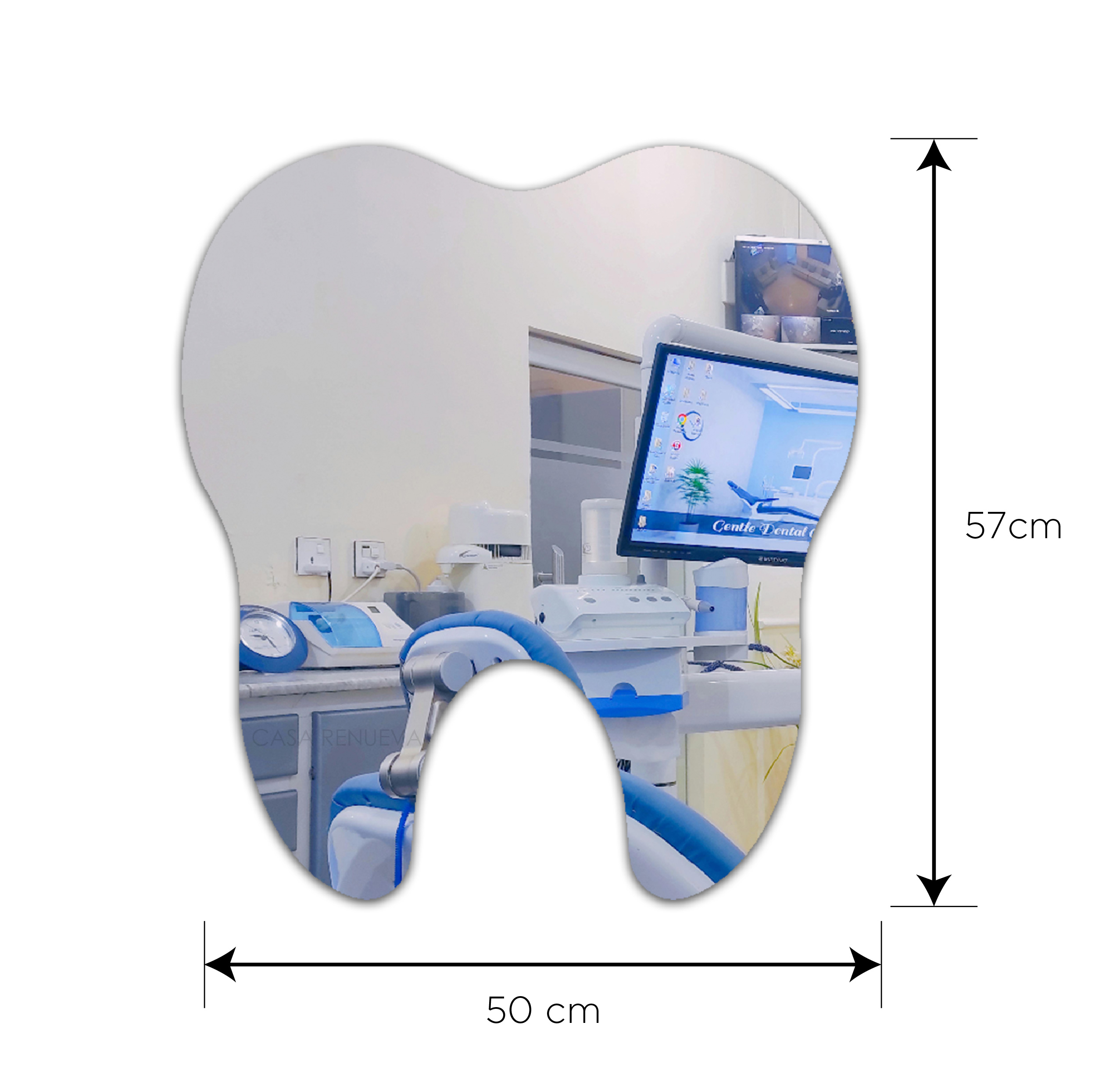 Espejo en Forma de Muela 50x57cm Decorativo para Consultorio Dental .