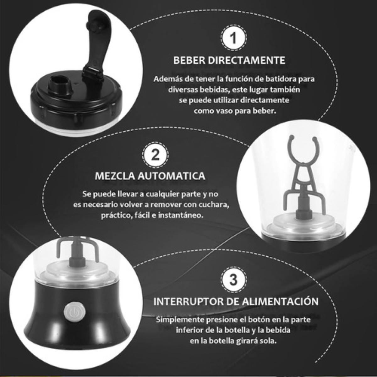Vaso Mezclador Eléctrico De Proteínas Para Gimnasio transparente negro