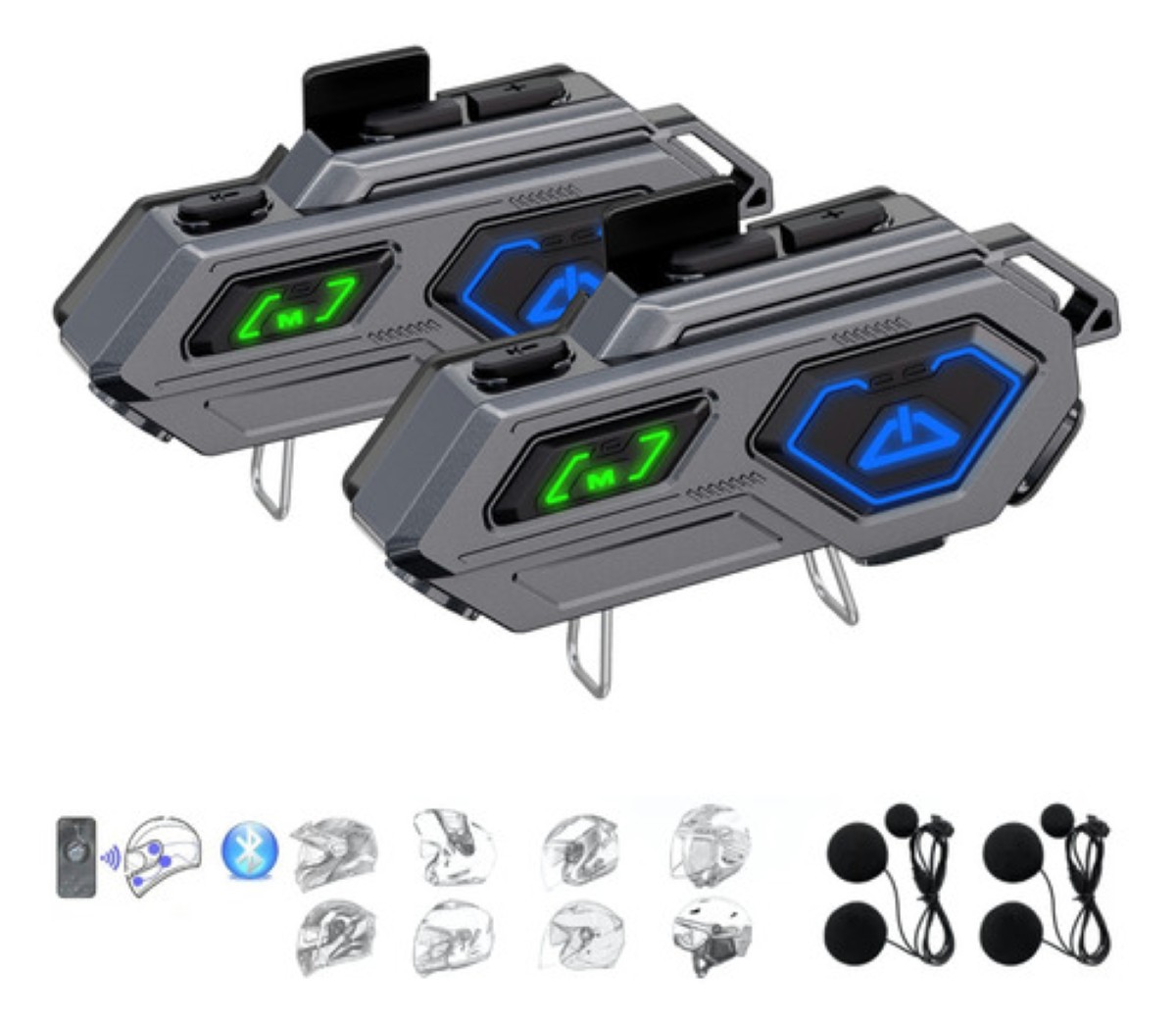 Audífonos Para Casco De Motos Bluetooth Intercomunicador 2pc plata 