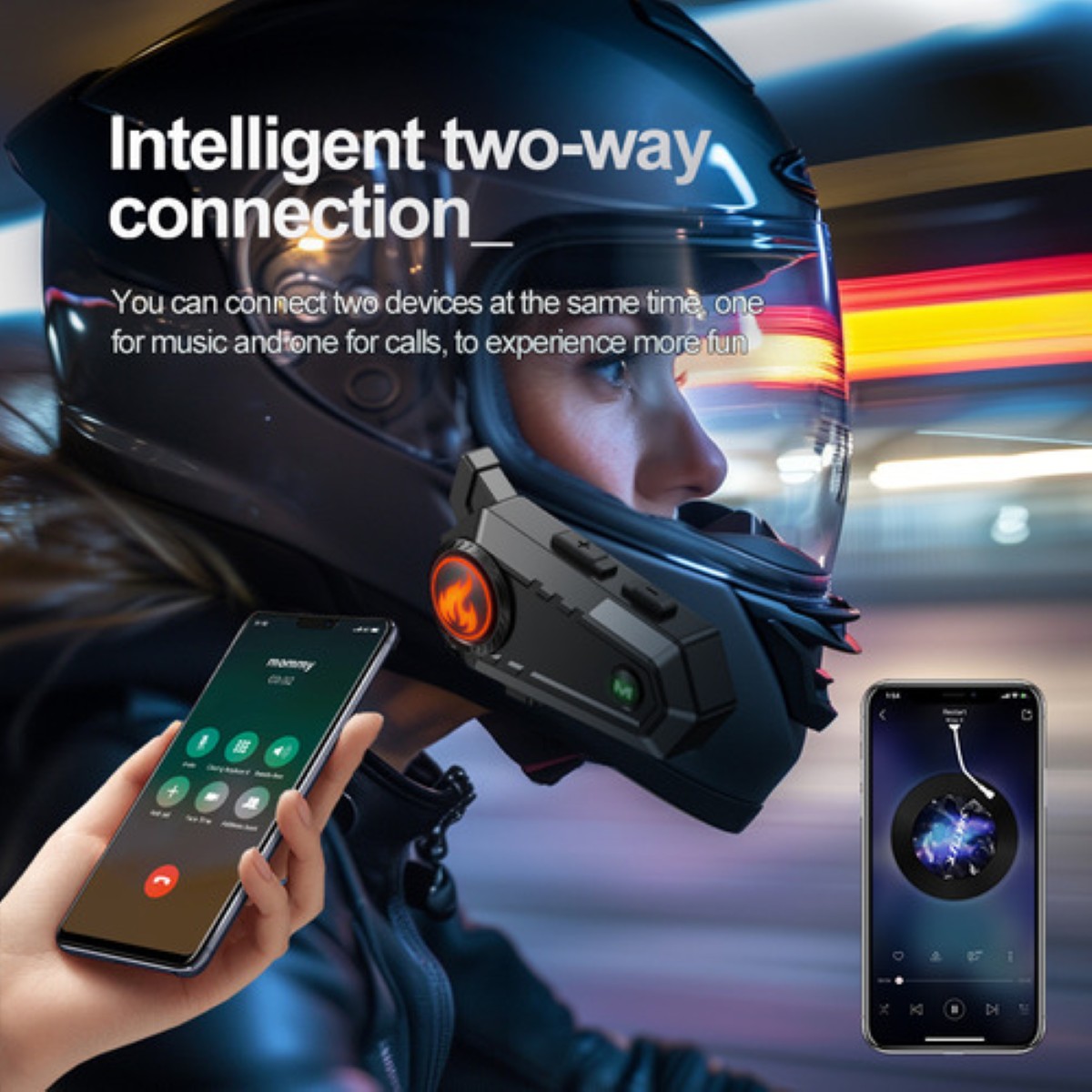 Intercomunicador Motocicleta Para Casco C9 Bluetooth 5.3 negro linea verde